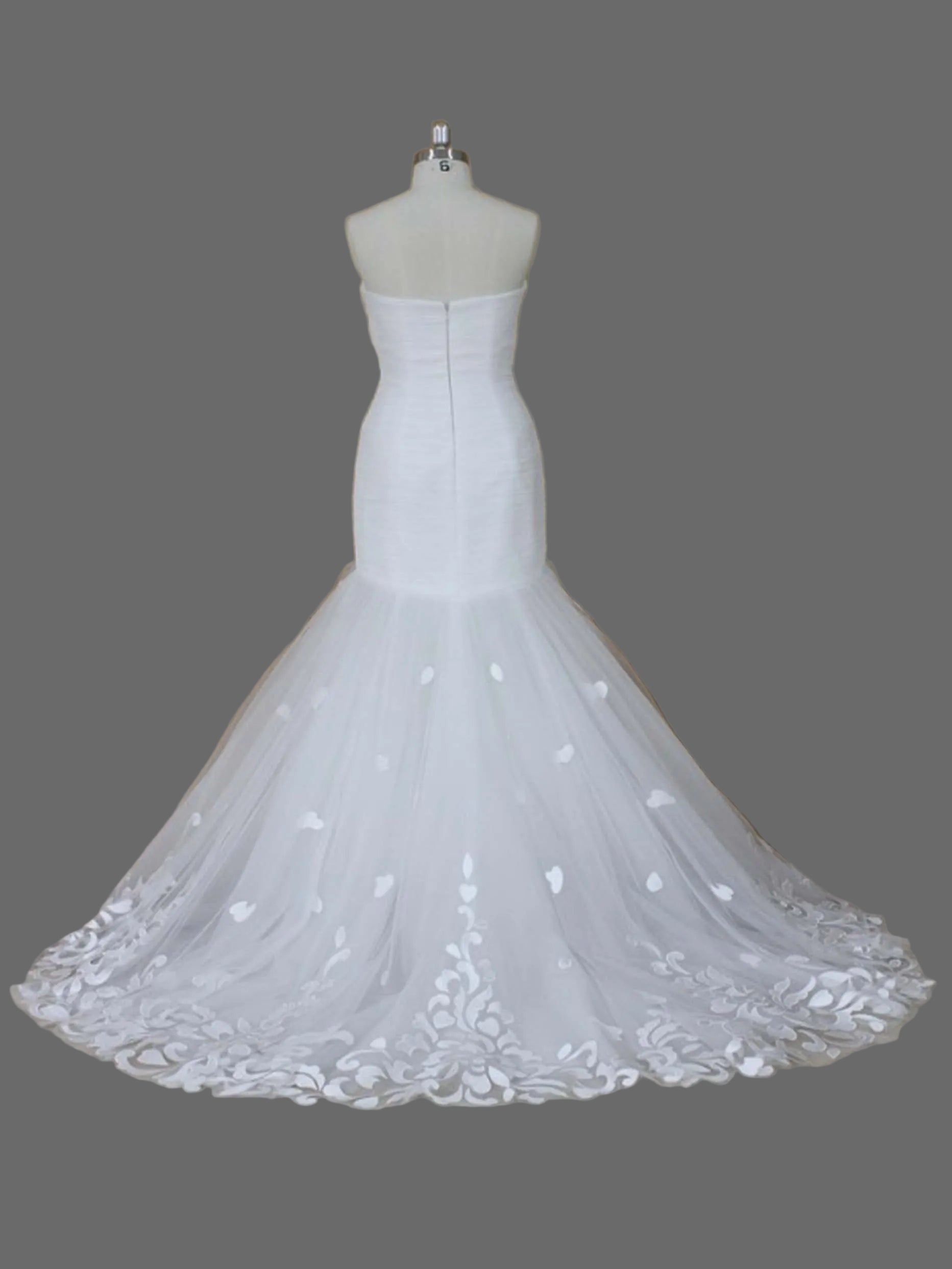 Strapless Mermaid Wedding Dress with 3D Petal Appliqués & Chapel Train - Elegant Bridal Gown