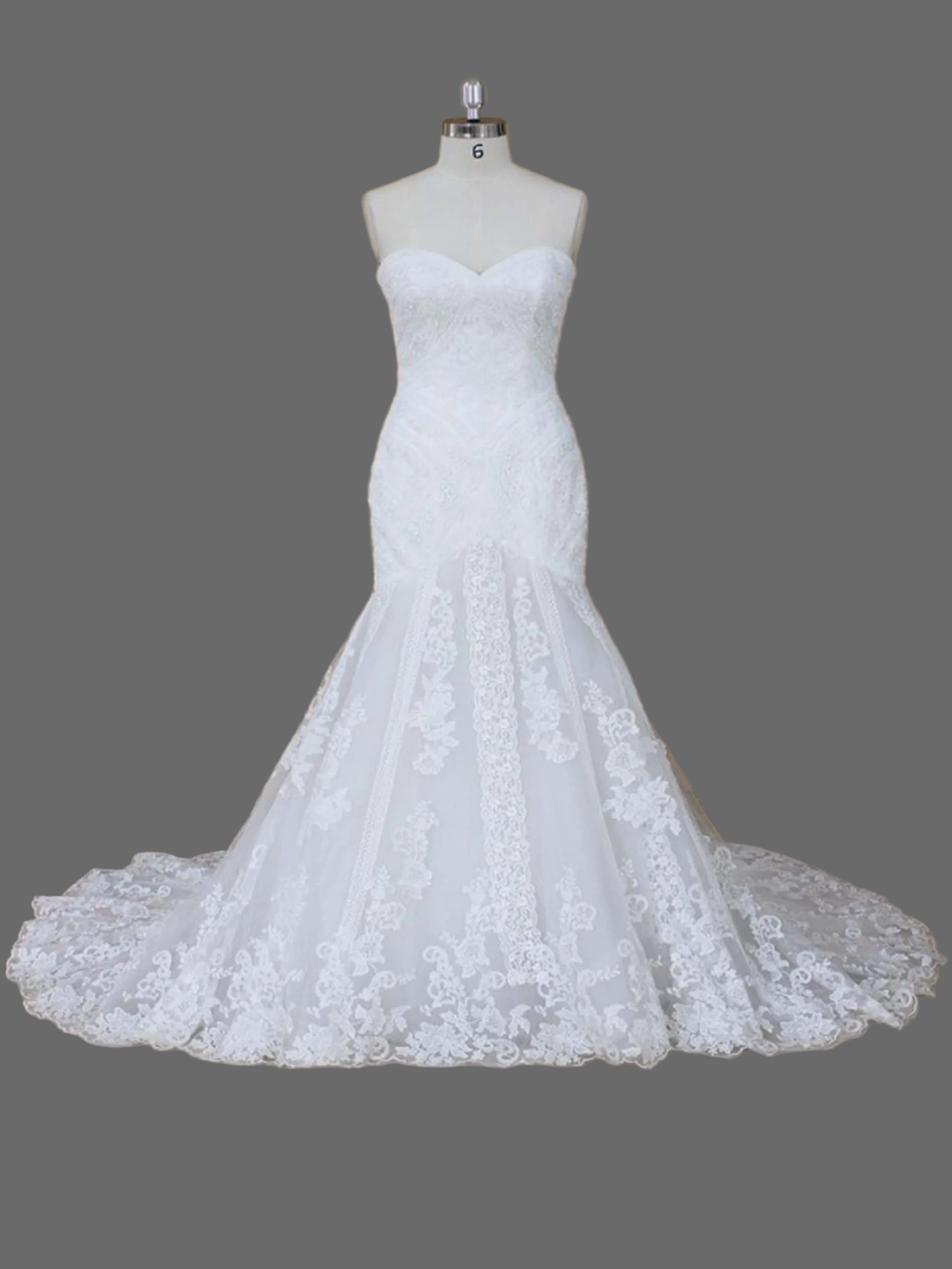 Strapless Mermaid Wedding Dress with Floral Lace Appliqués & Cathedral Train - Romantic Bridal Gown