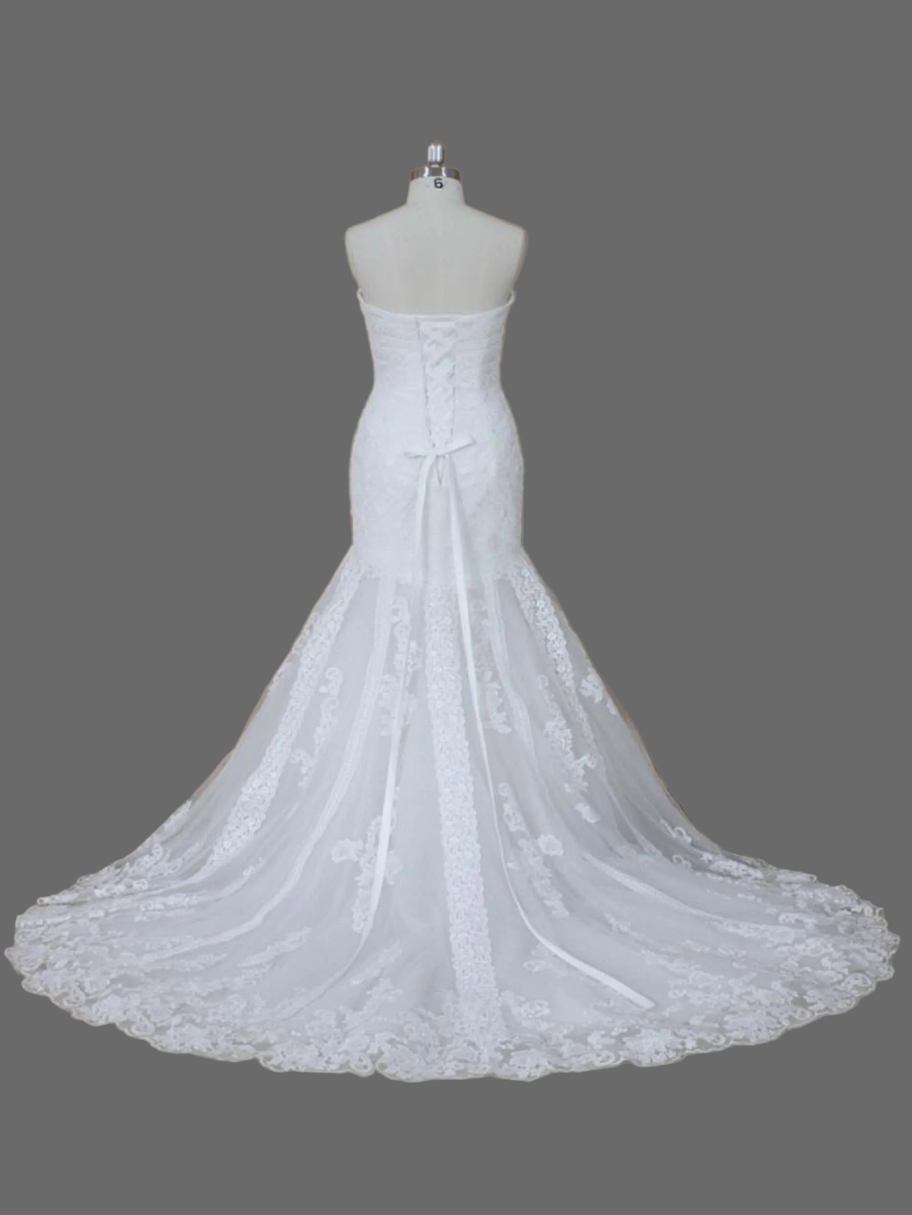 Strapless Mermaid Wedding Dress with Floral Lace Appliqués & Cathedral Train - Romantic Bridal Gown