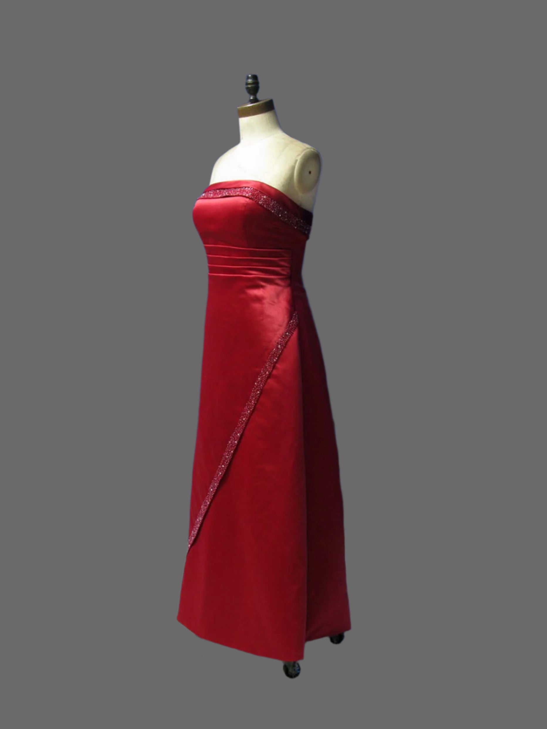 Strapless Satin A-line Beaded Dress