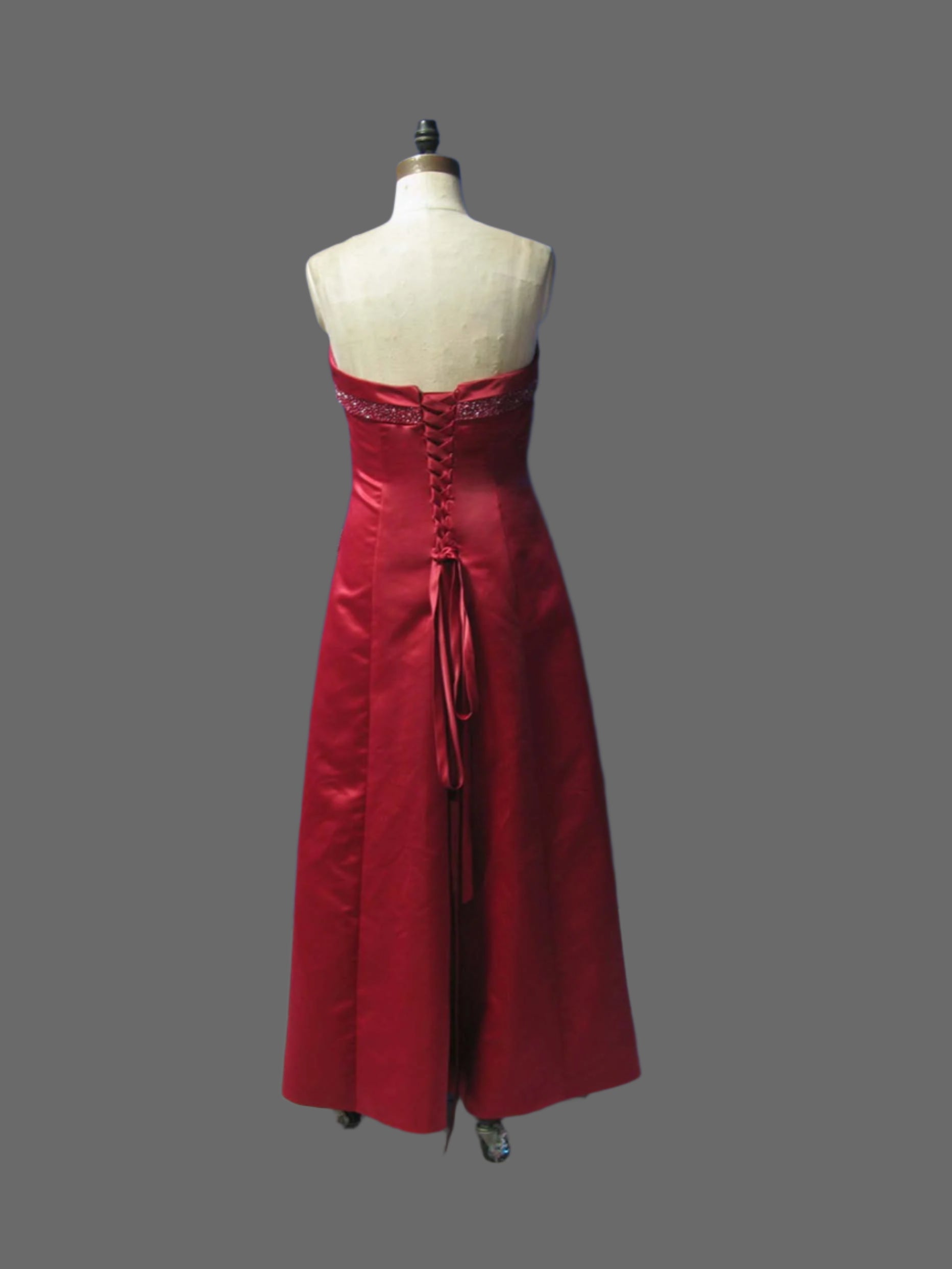 Strapless Satin A-line Beaded Dress