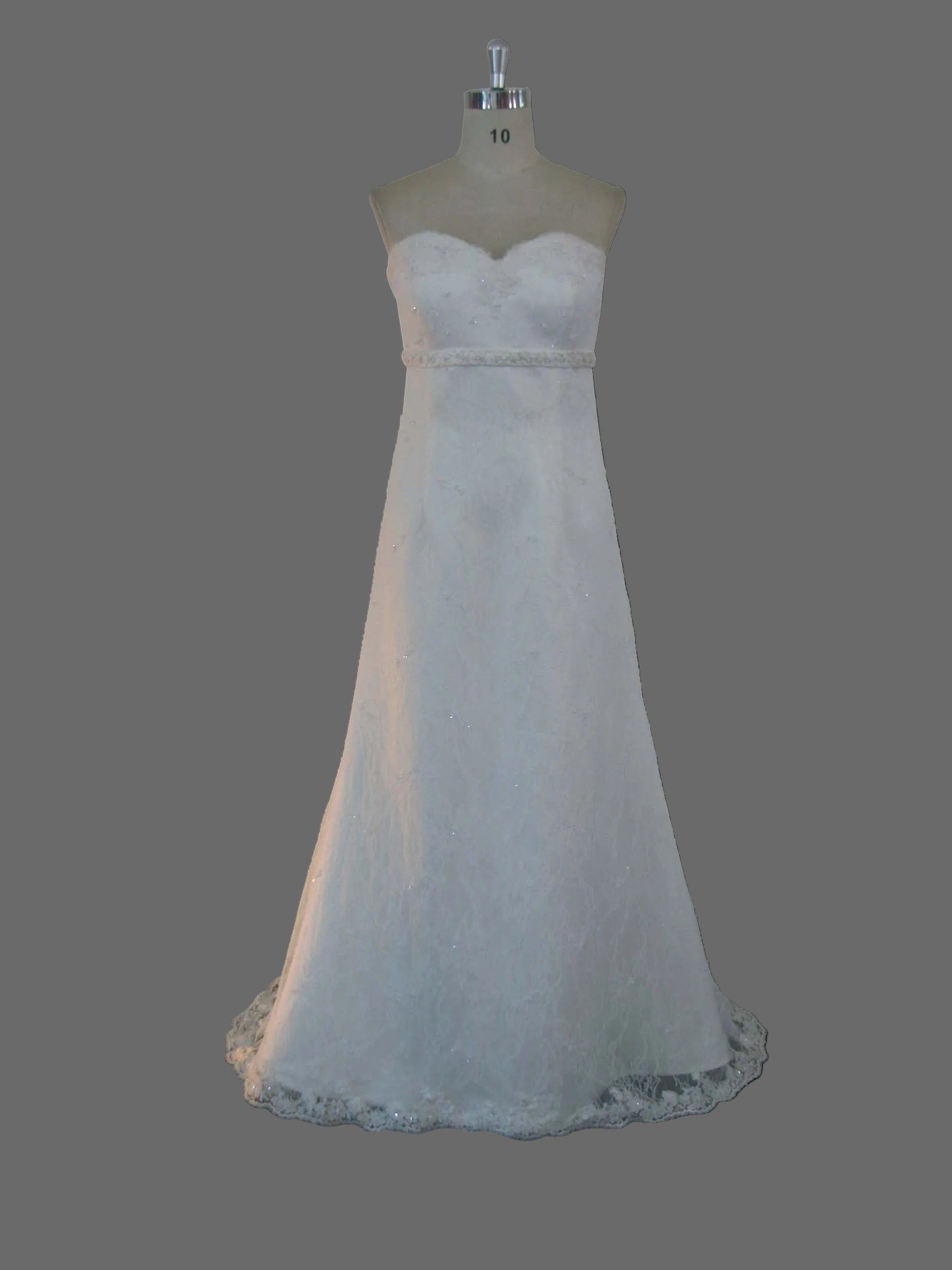 Strapless Sweetheart A-Line Wedding Dress with Lace Trim Cathedral Train - Classic Bridal Gown