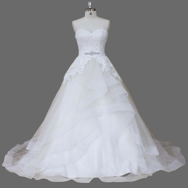 Strapless Sweetheart Beaded Lace Peplum Ball Gown Wedding Dress