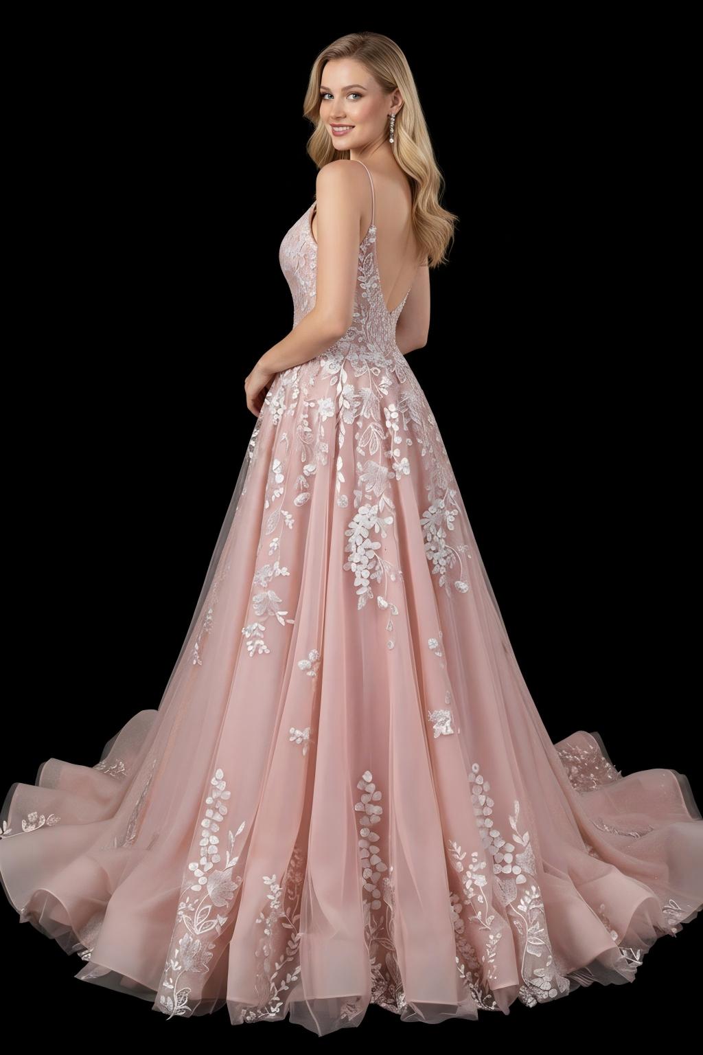 Sweep-Brush Train A-Line Spaghetti Strap Lace Wedding Dress OWD-037