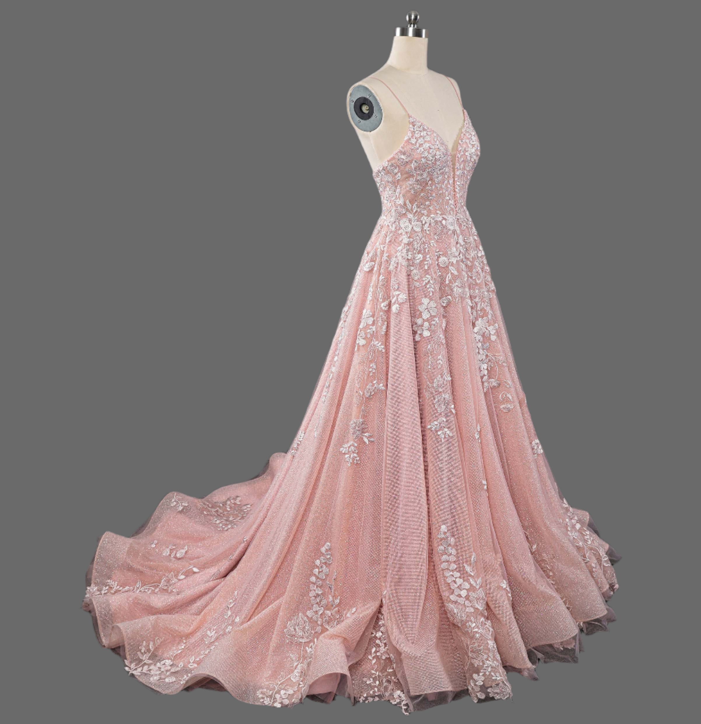 Sweep-Brush Train A-Line Spaghetti Strap Lace Wedding Dress OWD-037