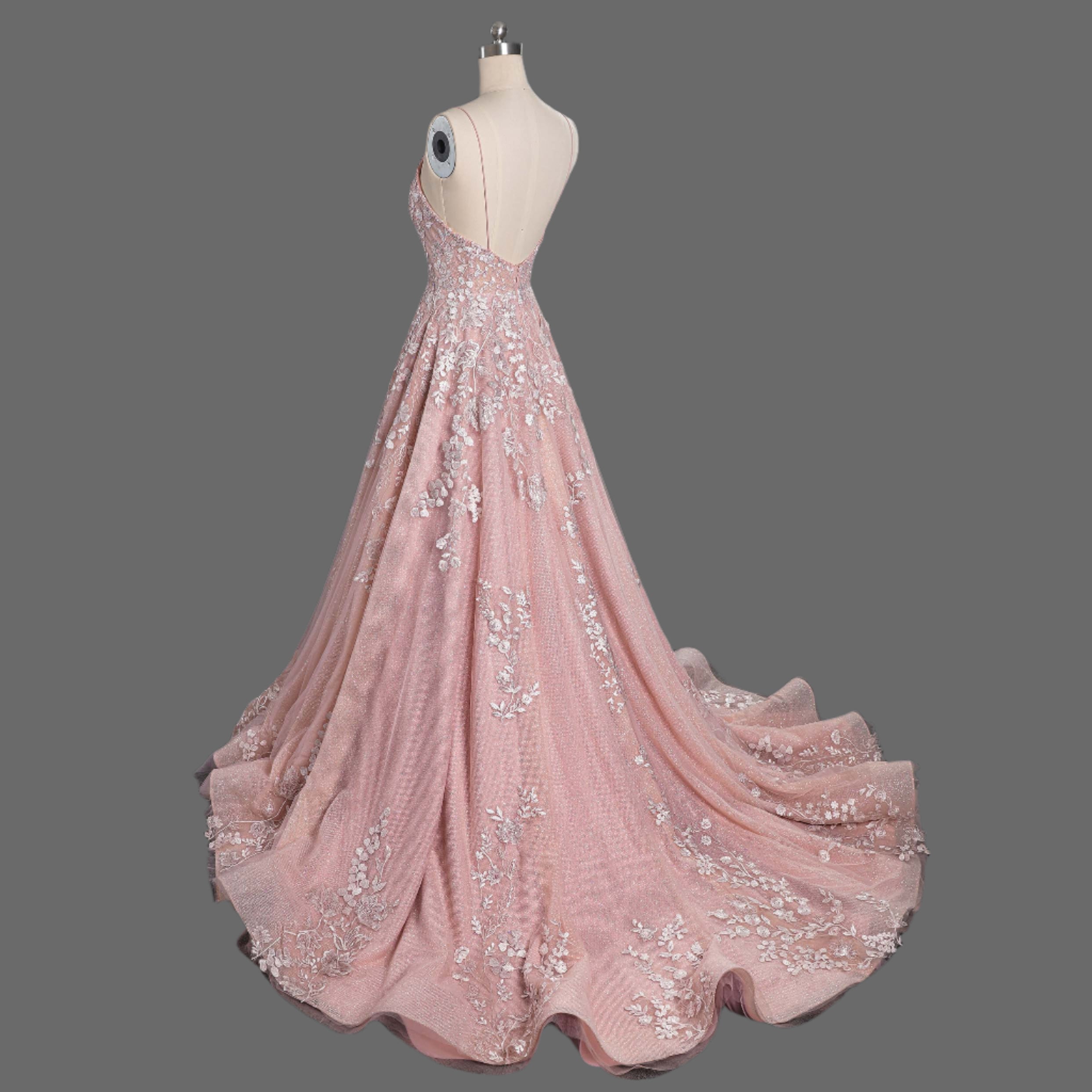 Sweep-Brush Train A-Line Spaghetti Strap Lace Wedding Dress OWD-037