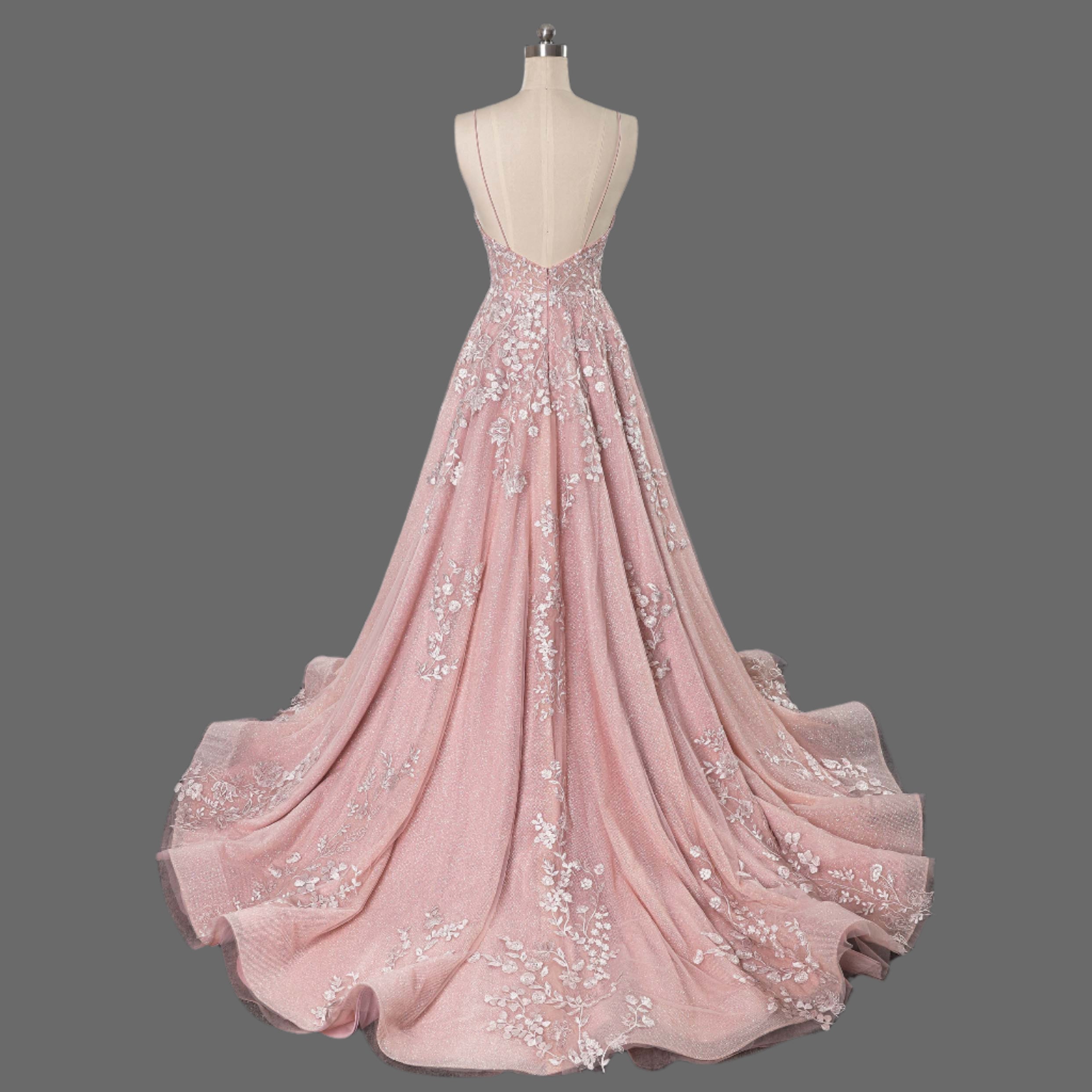 Sweep-Brush Train A-Line Spaghetti Strap Lace Wedding Dress OWD-037