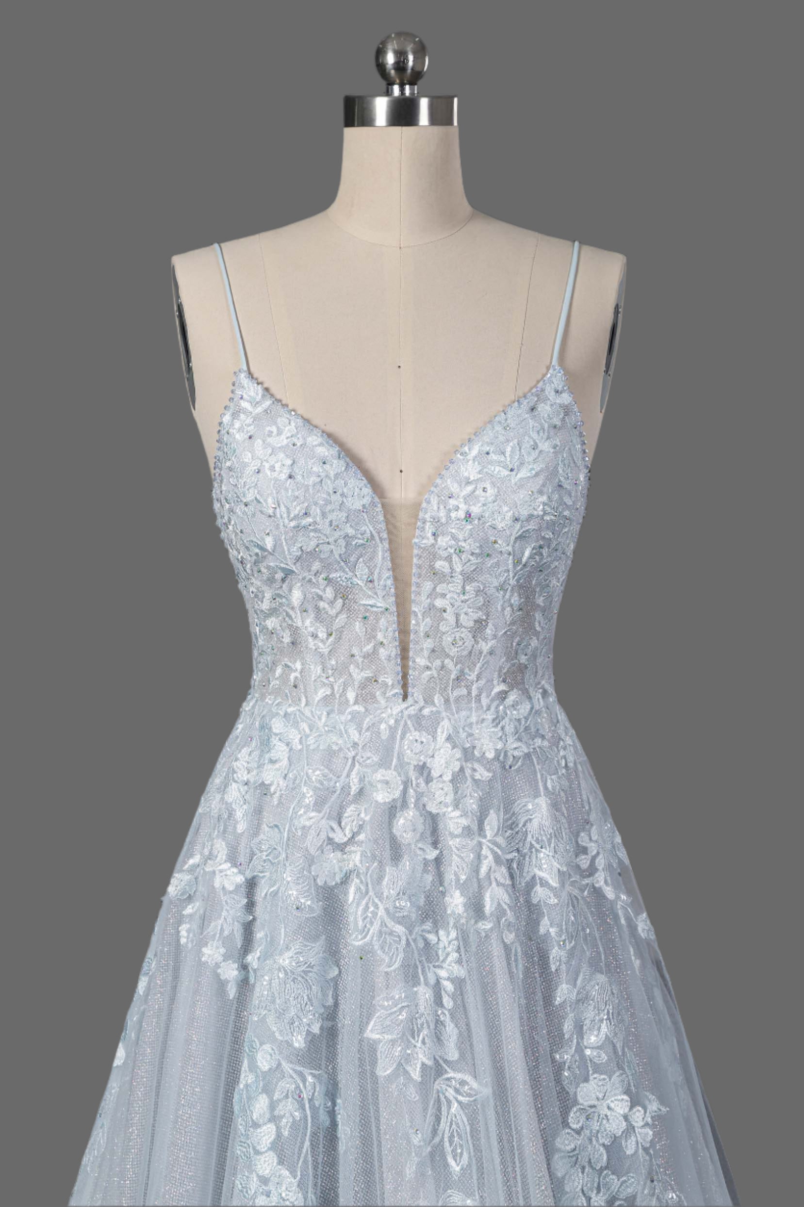 Sweep-Brush Train A-Line Spaghetti Strap Lace Wedding Dress OWD-038