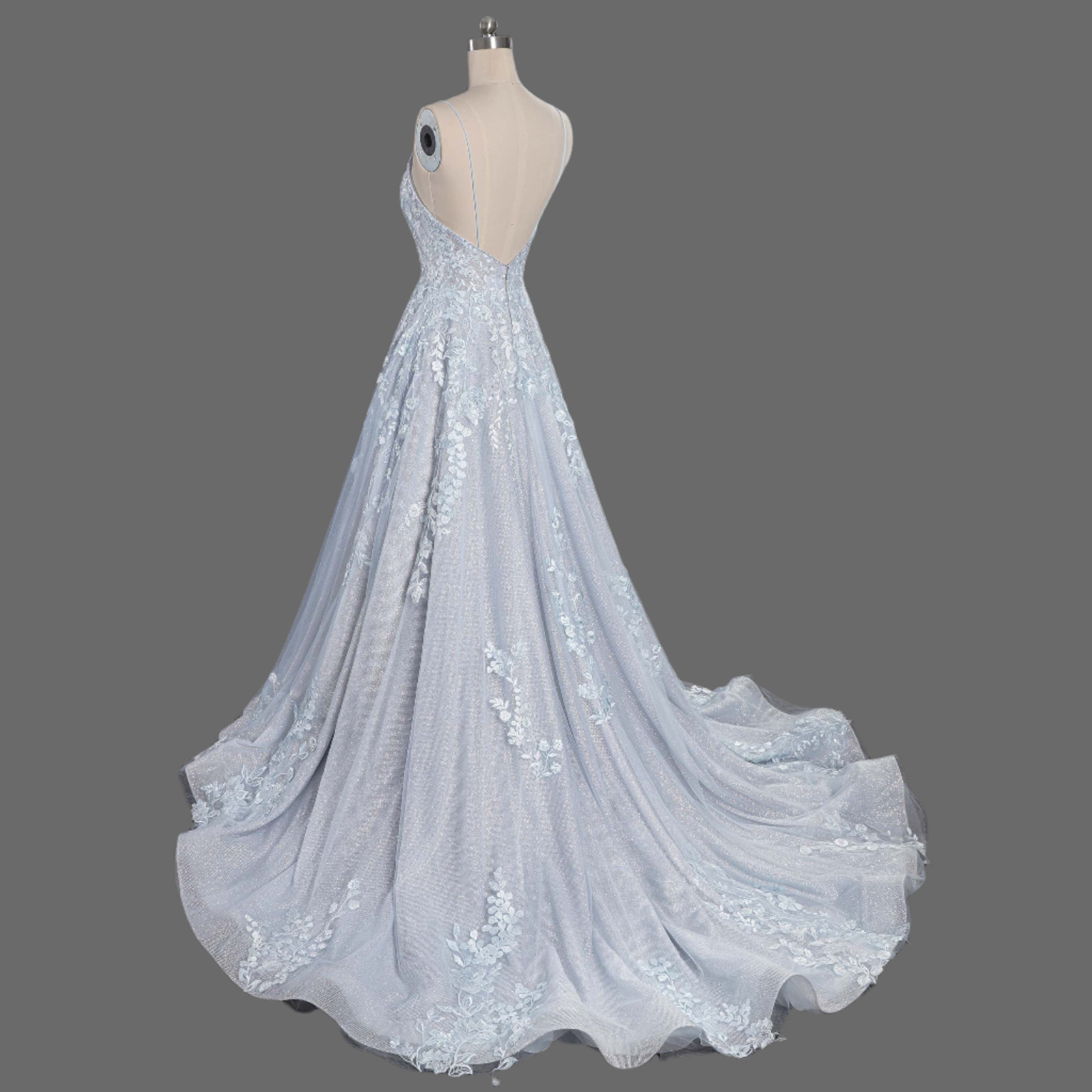 Sweep-Brush Train A-Line Spaghetti Strap Lace Wedding Dress OWD-038