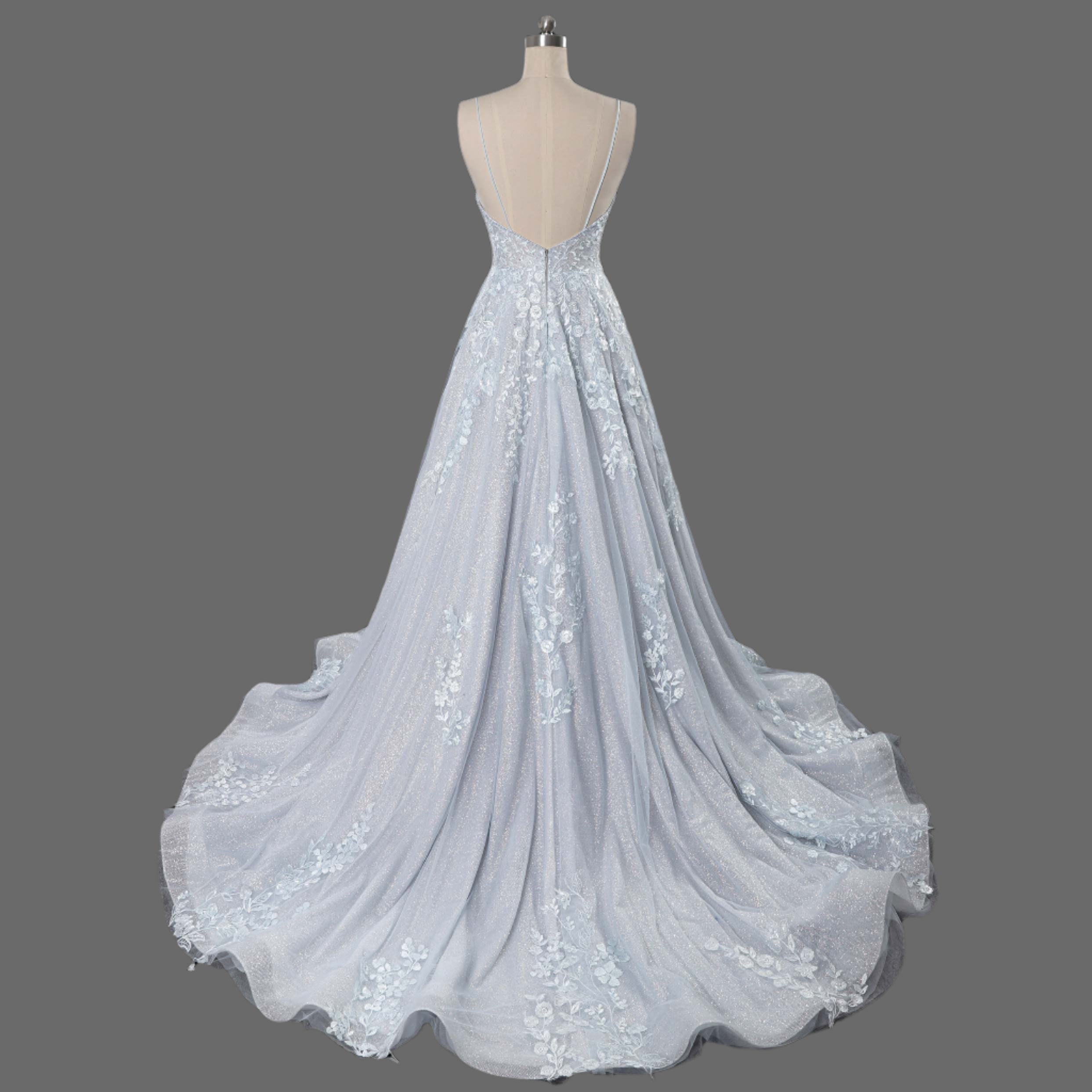 Sweep-Brush Train A-Line Spaghetti Strap Lace Wedding Dress OWD-038