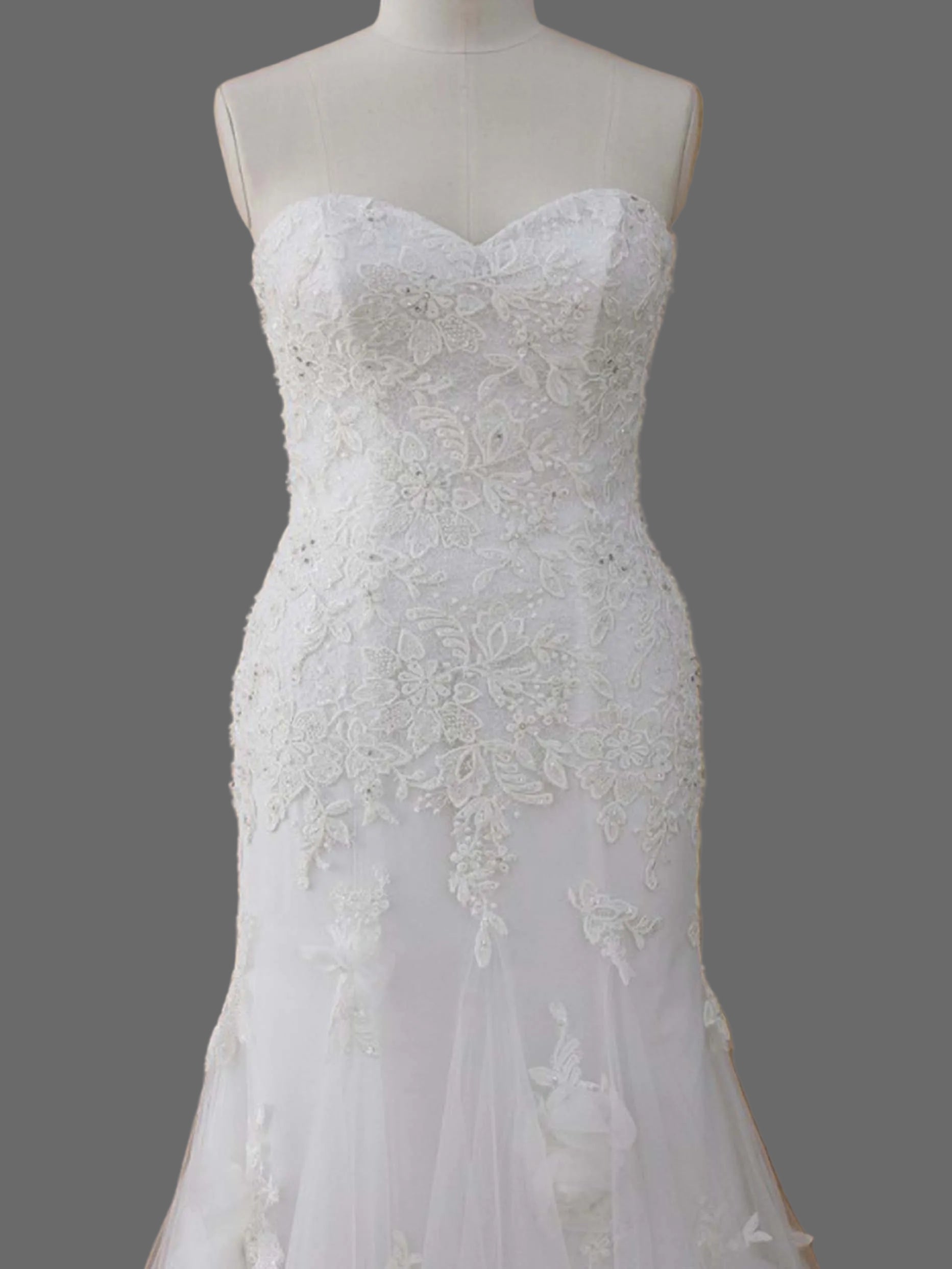 Sweetheart Mermaid Wedding Dress with 3D Floral Appliqués & Tulle Cathedral Train