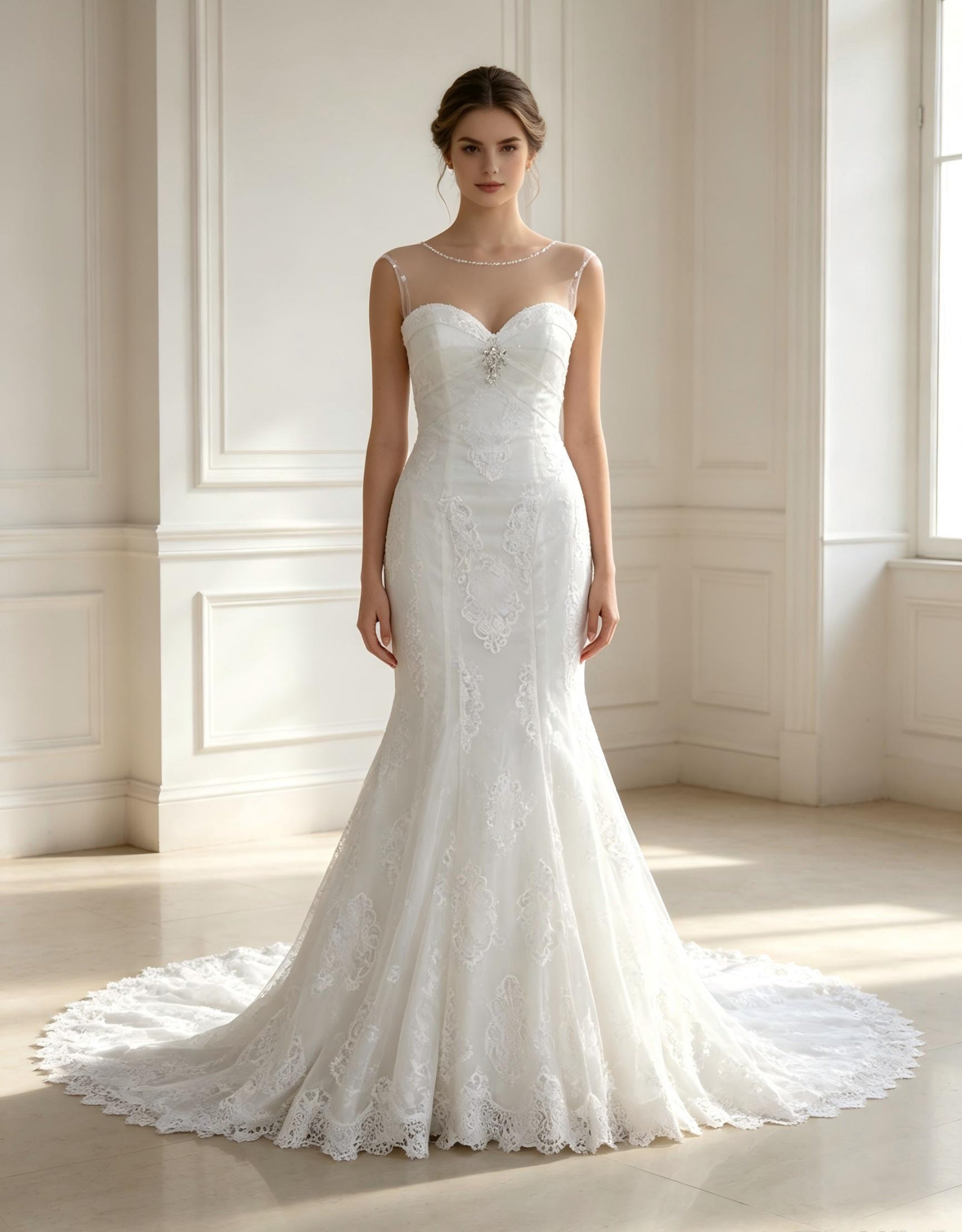 Sweetheart Mermaid Wedding Dress with Lace Appliqués & Cathedral Train