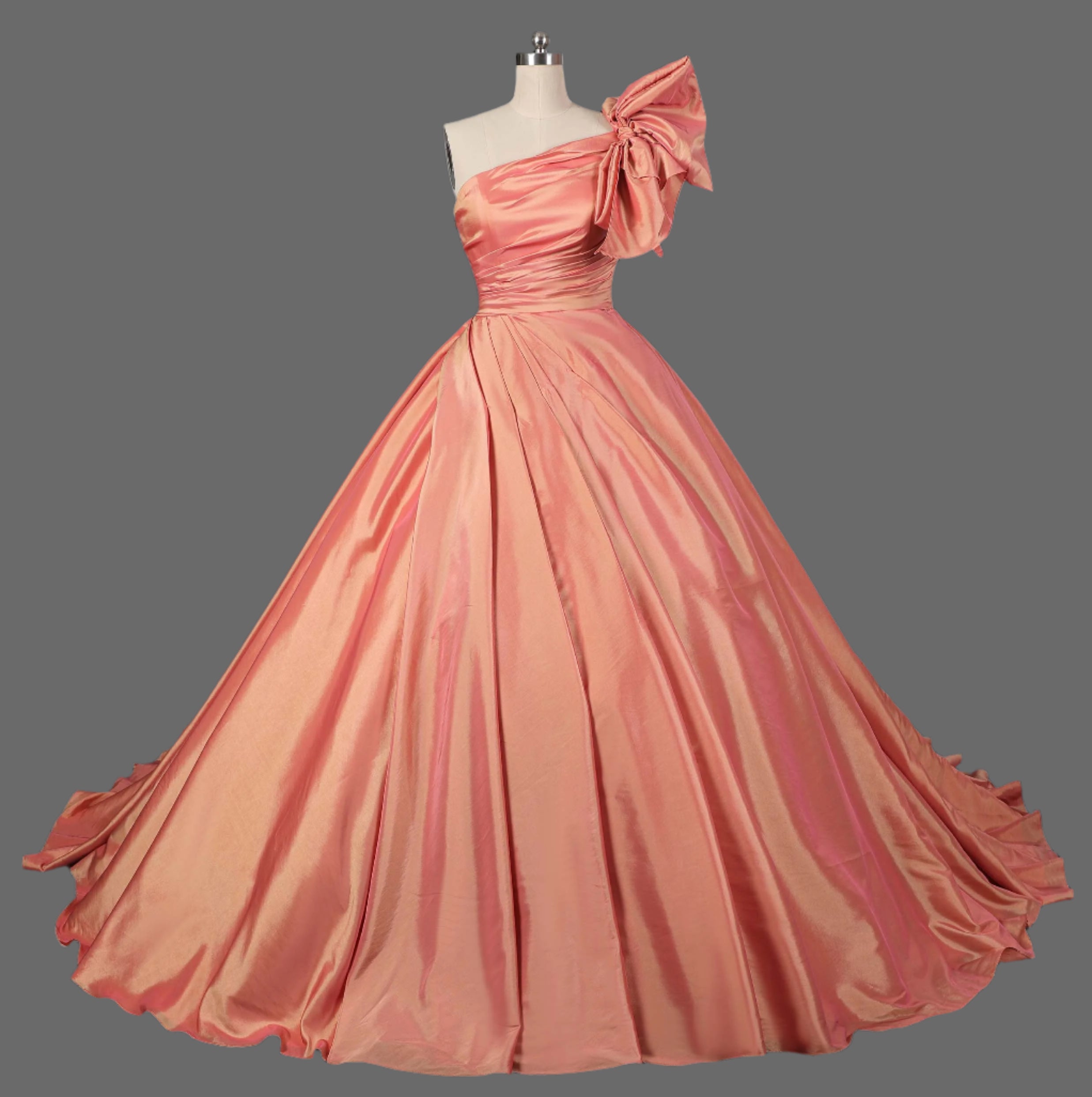 Taffeta Ball Gown with Pleated Bodice - Long Formal Evening Dress
