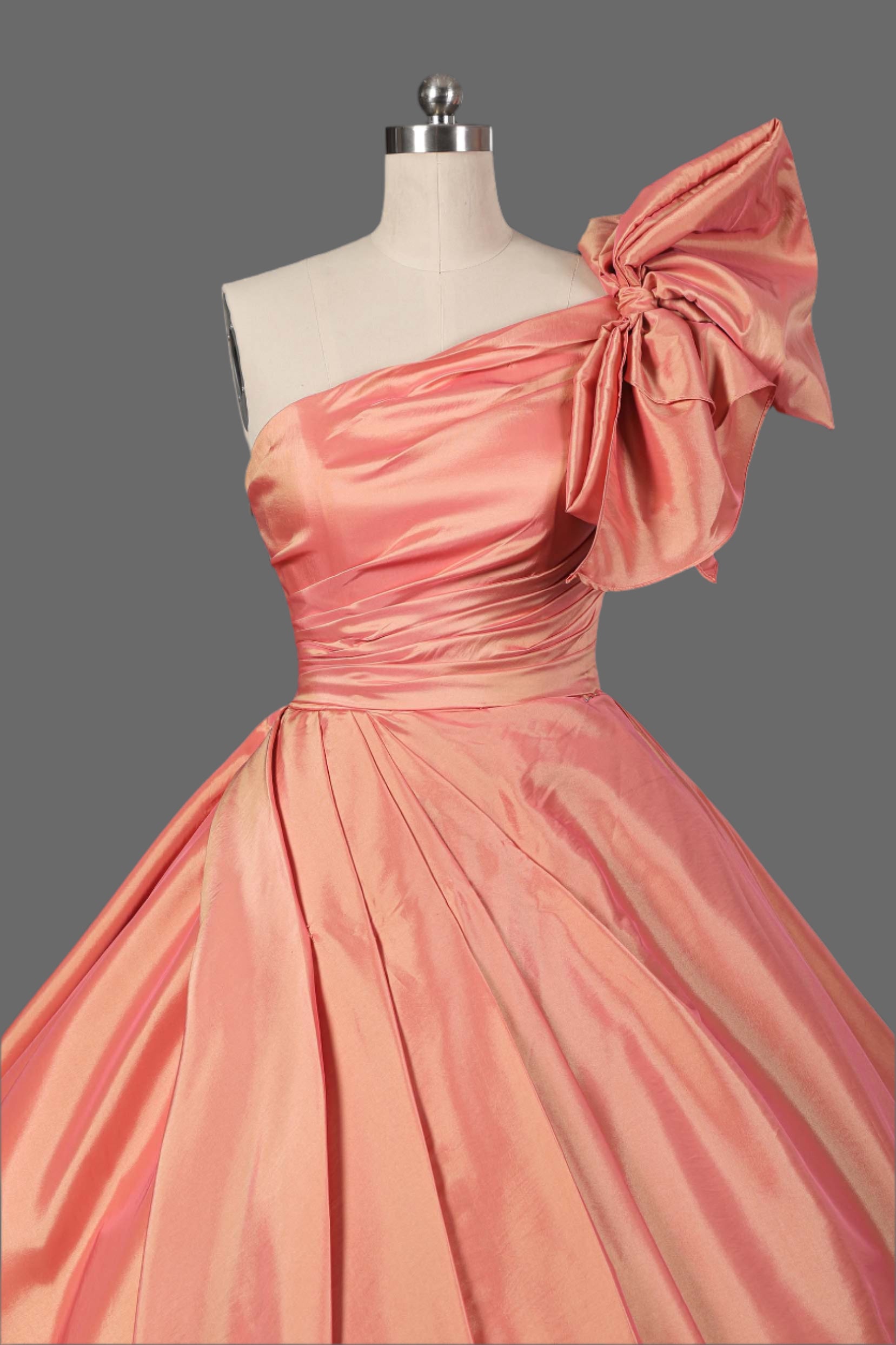 Taffeta Ball Gown with Pleated Bodice - Long Formal Evening Dress