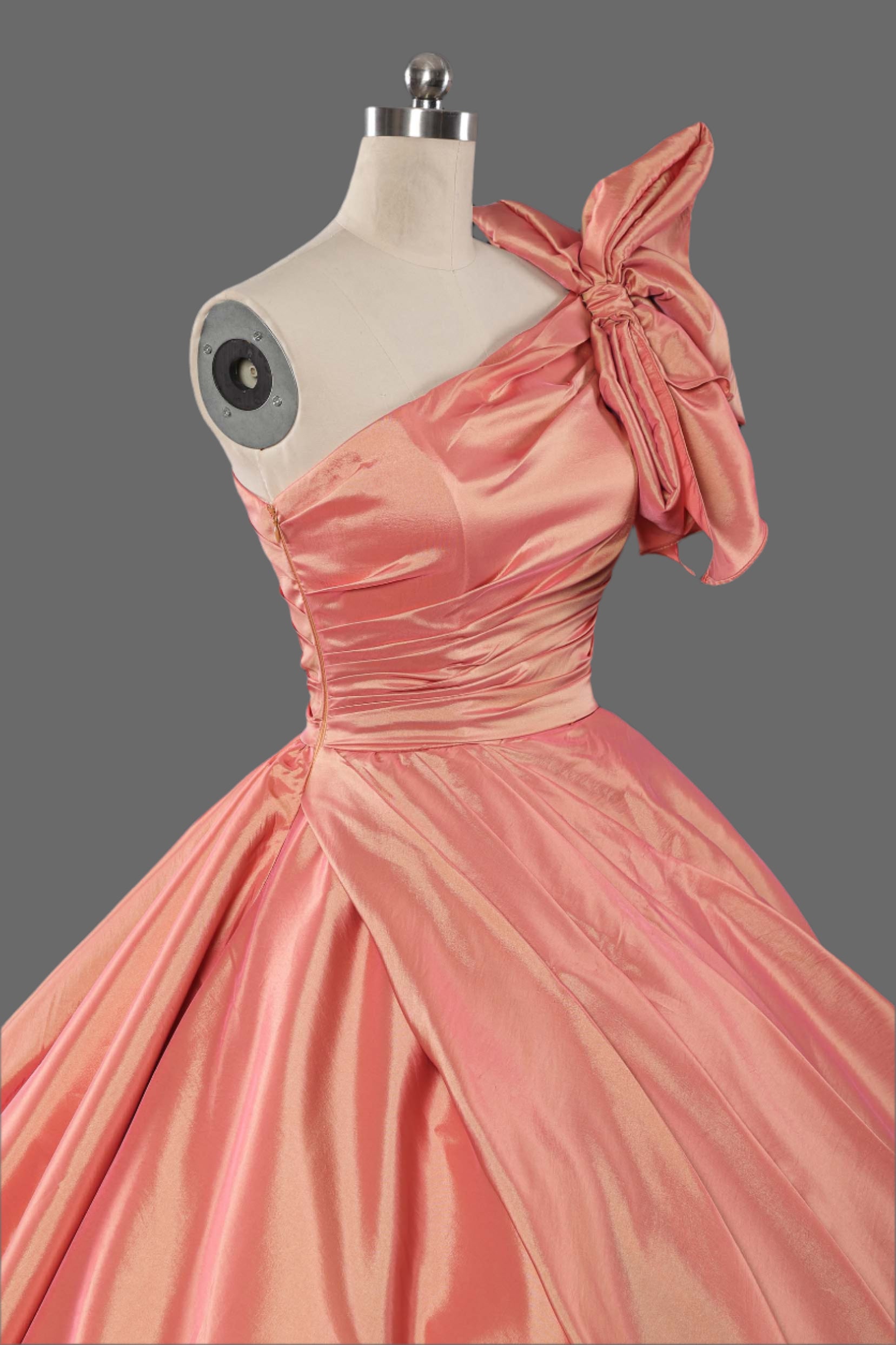 Taffeta Ball Gown with Pleated Bodice - Long Formal Evening Dress