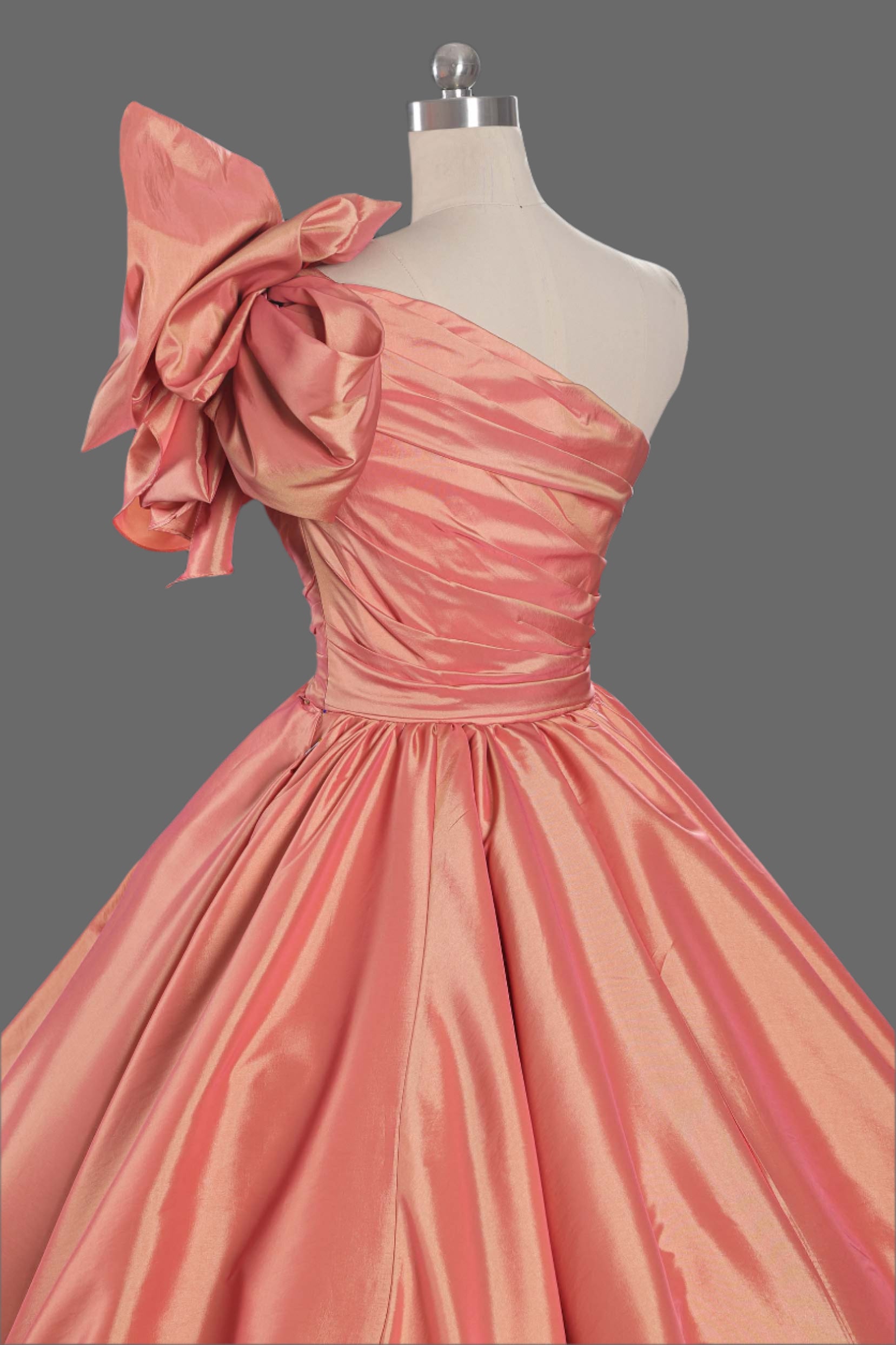 Taffeta Ball Gown with Pleated Bodice - Long Formal Evening Dress