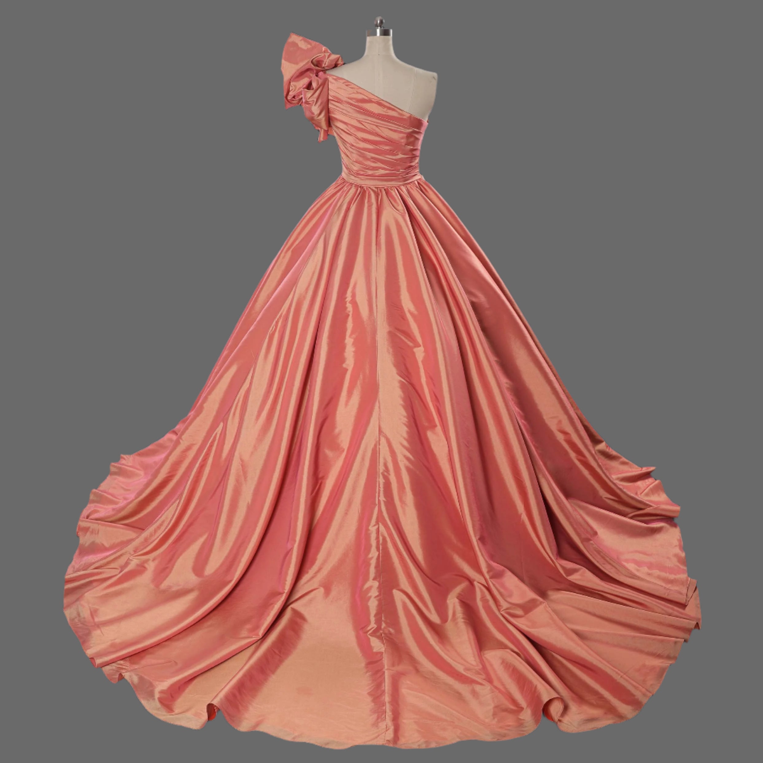Taffeta Ball Gown with Pleated Bodice - Long Formal Evening Dress