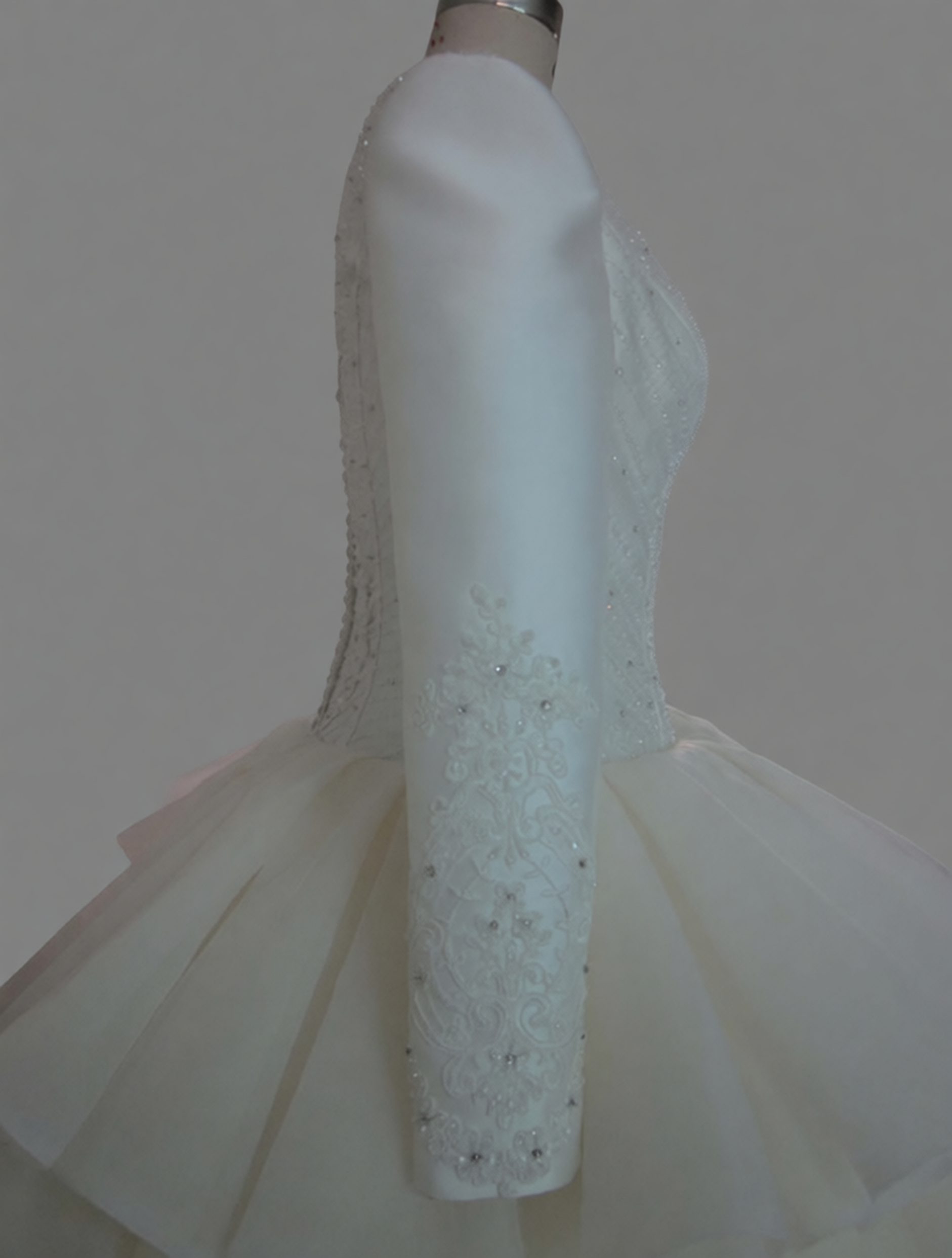 Tiered Organza Wedding Dress with Long Sleeves & Beaded Bodice - Luxury Bridal Gown