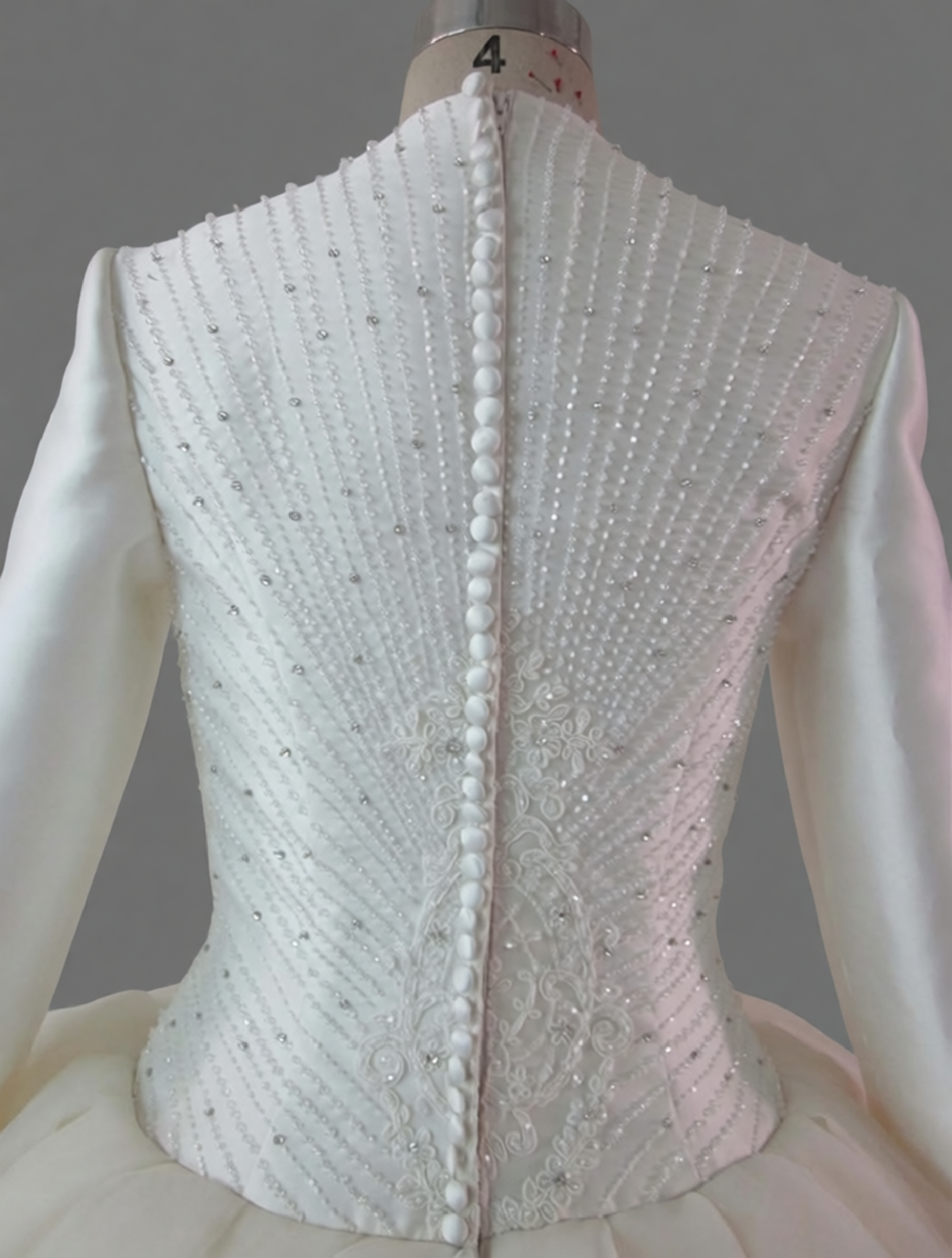 Tiered Organza Wedding Dress with Long Sleeves & Beaded Bodice - Luxury Bridal Gown