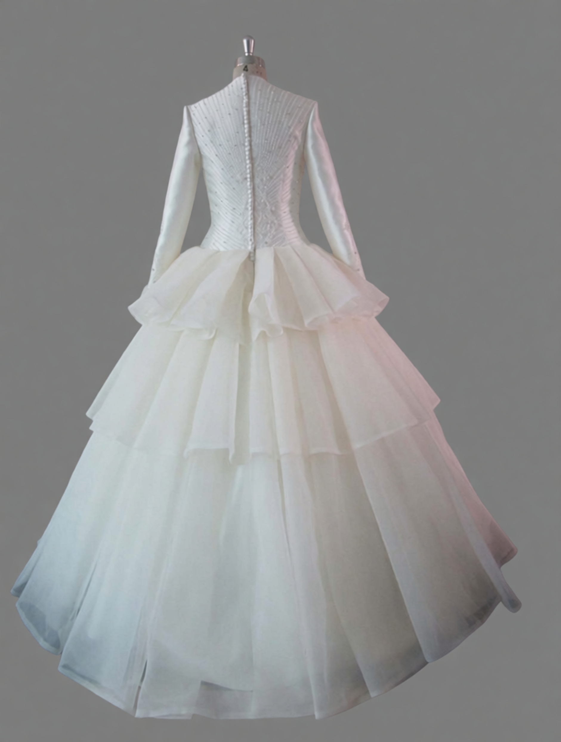 Tiered Organza Wedding Dress with Long Sleeves & Beaded Bodice - Luxury Bridal Gown