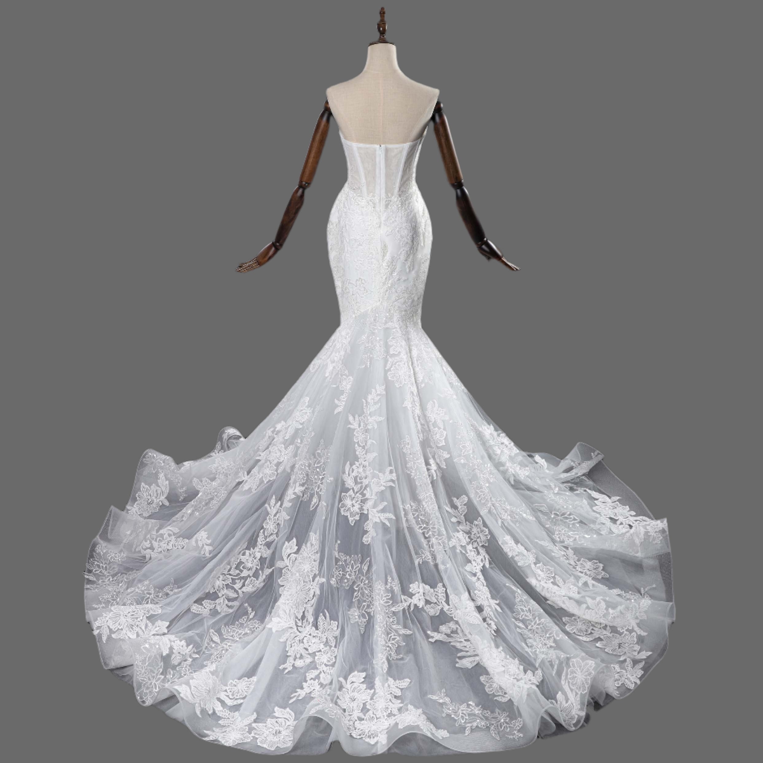 Trumpet-Mermaid Court Train Lace Tulle Wedding Dress
