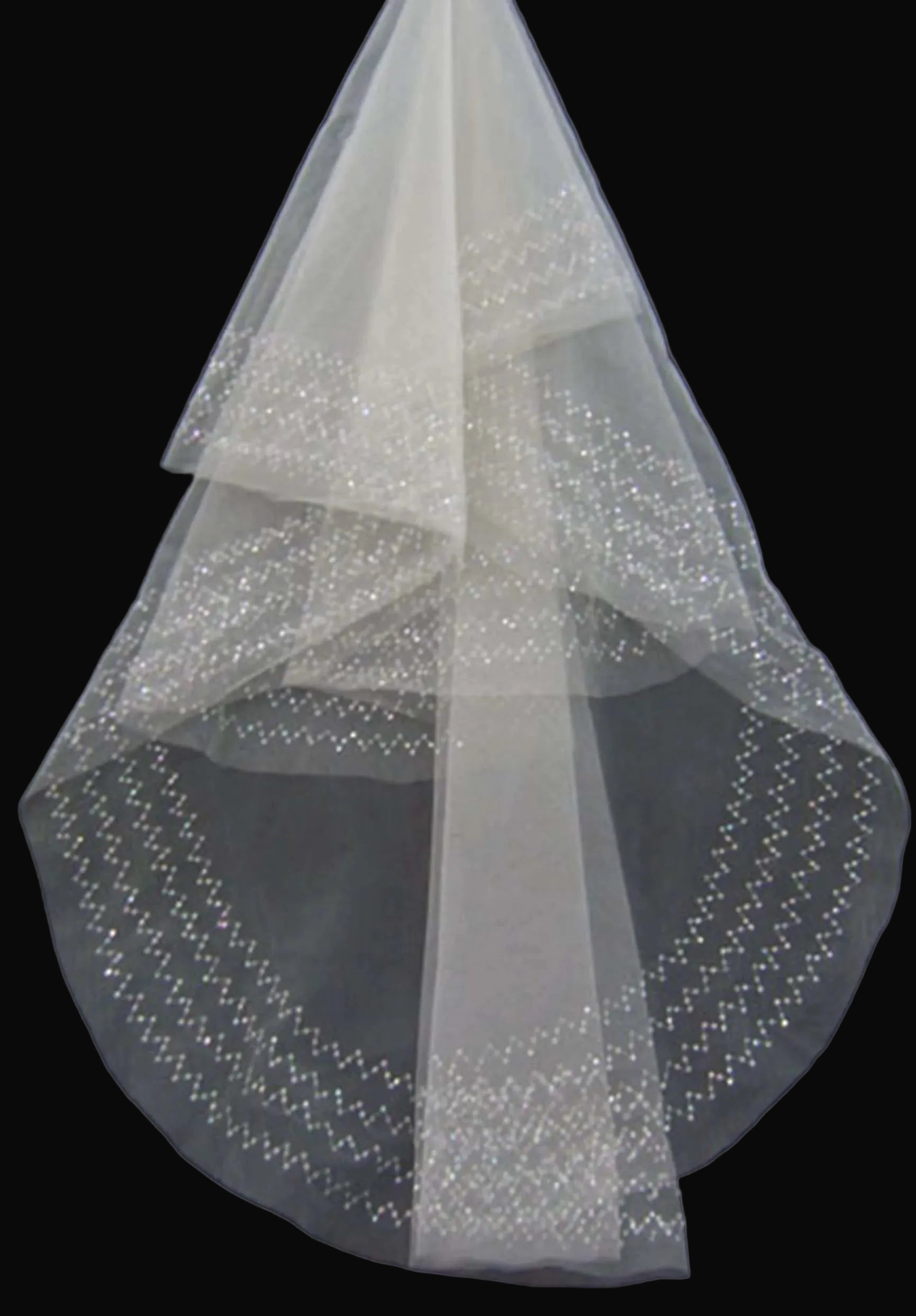 Two-Tier Ivory Glitter Tulle Wedding Veil – Sparkling Rhinestone Edge Bridal Veil for Wedding