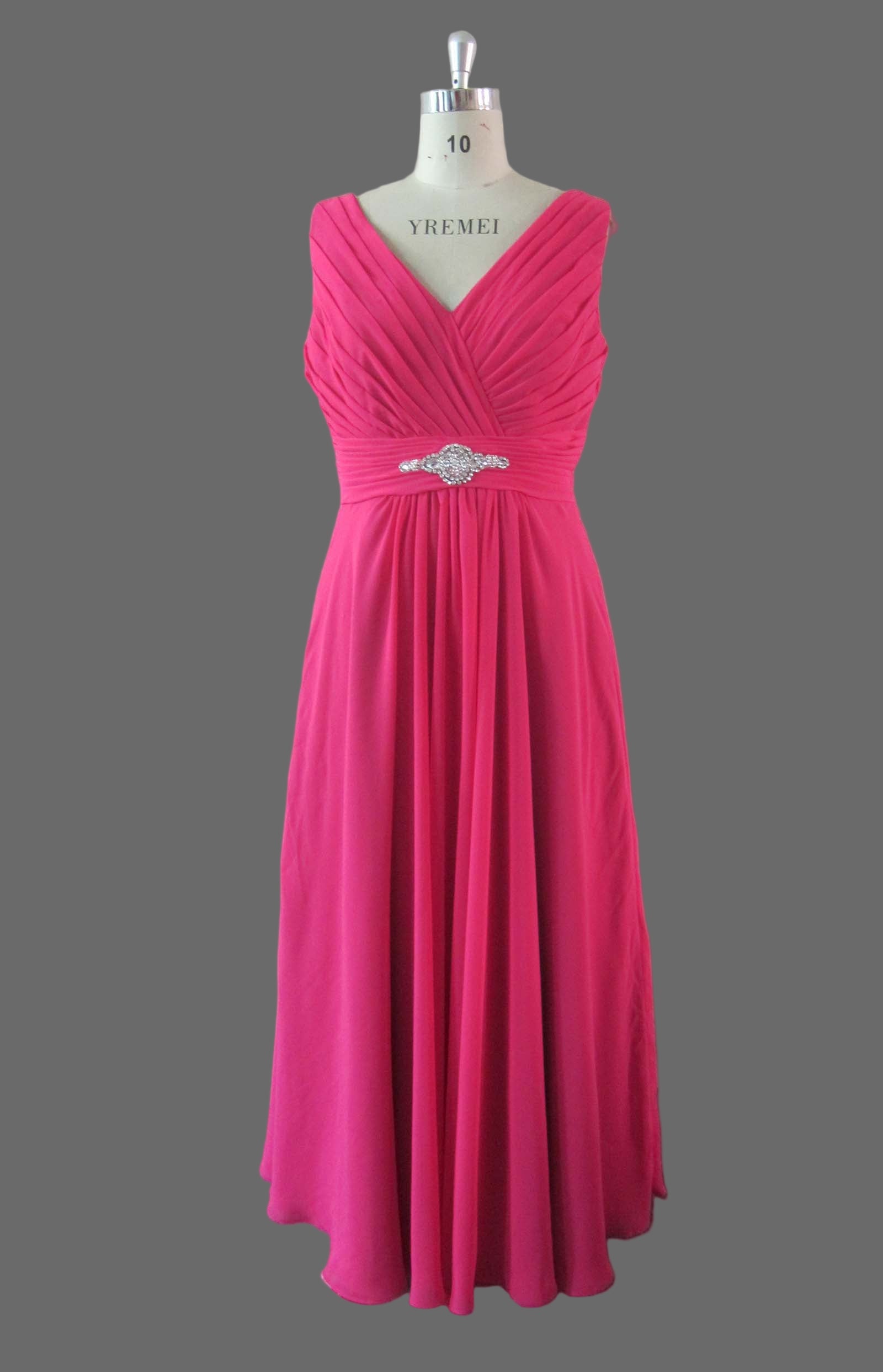 V-Neck Bridesmaid Dress with Ruched Bodice - Elegant Chiffon A-Line Evening Gown