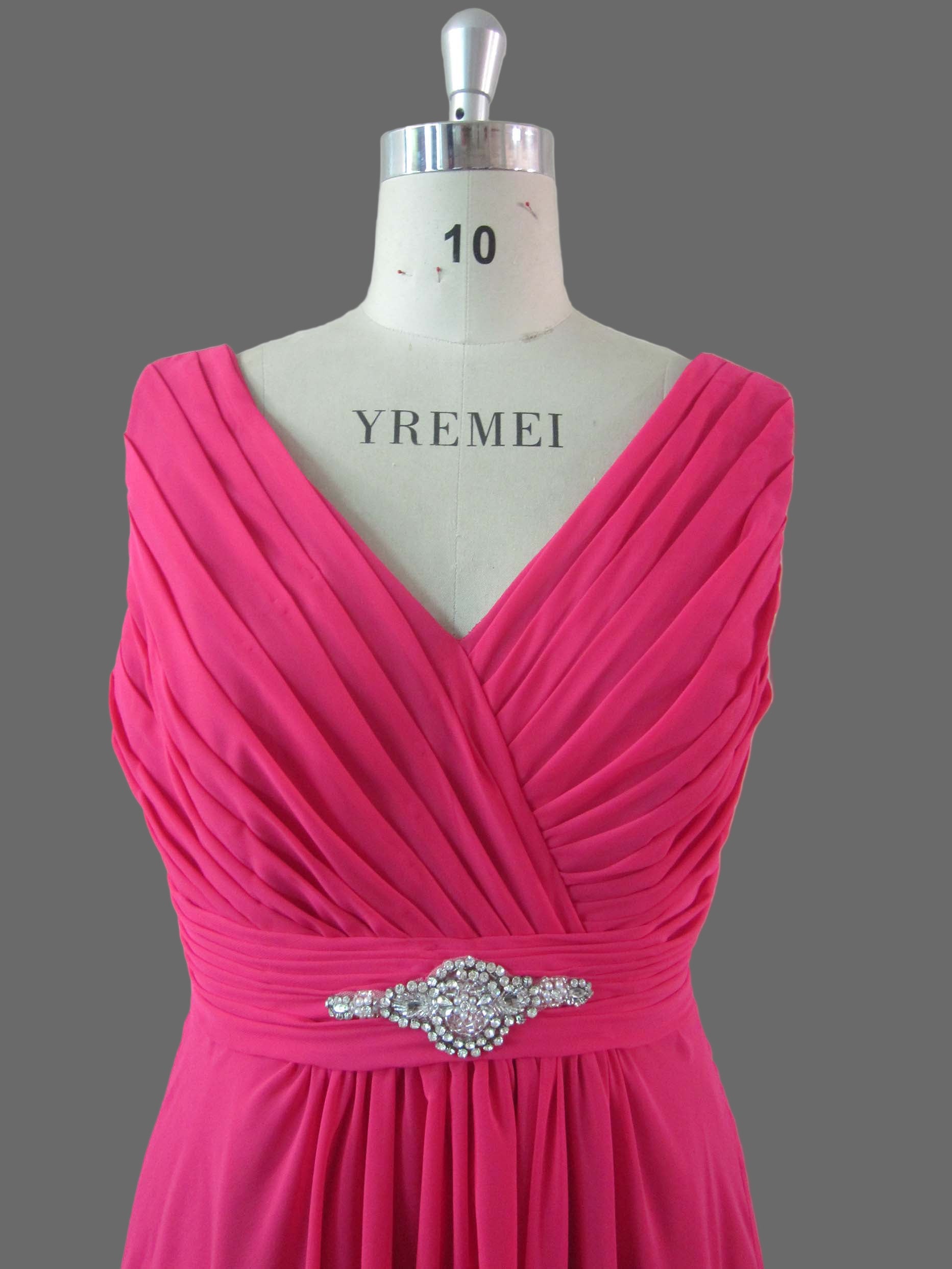 V-Neck Bridesmaid Dress with Ruched Bodice - Elegant Chiffon A-Line Evening Gown