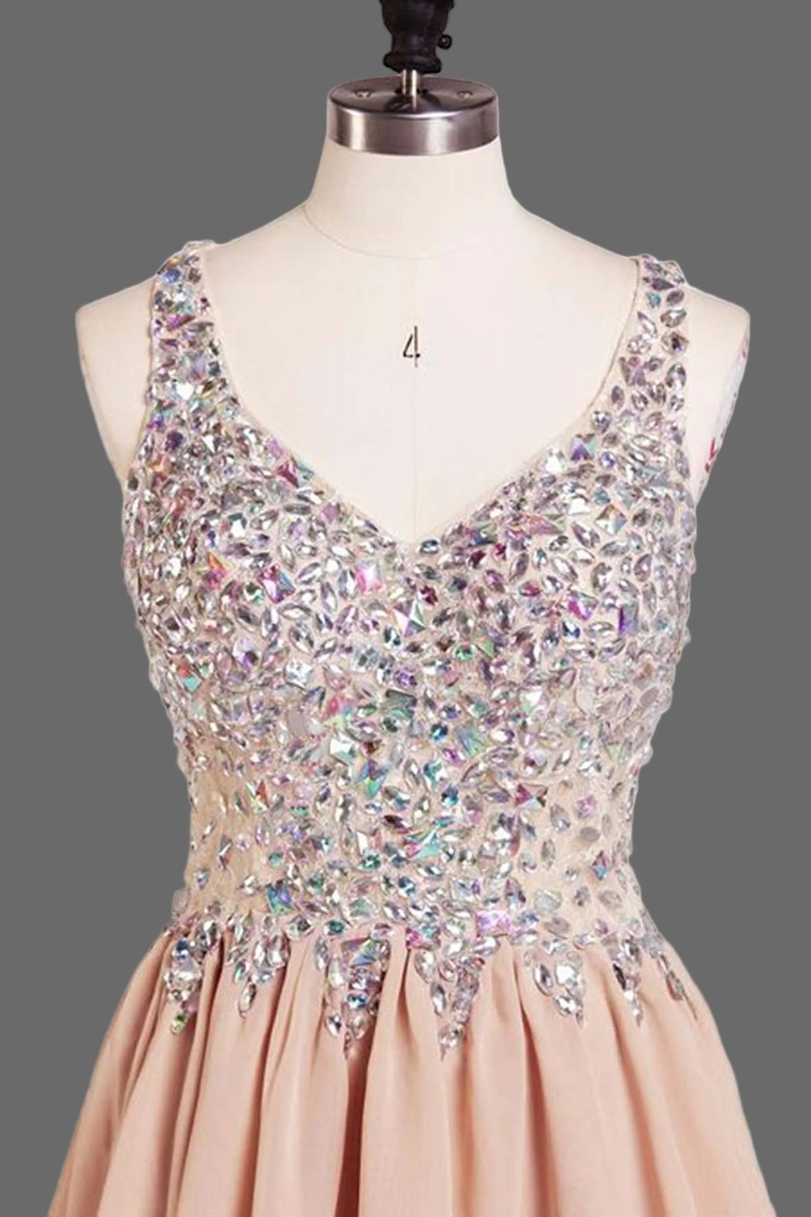 V-Neck Cocktail Dress - Short Tulle A-Line Party Dress with Crystal Beaded Bodice