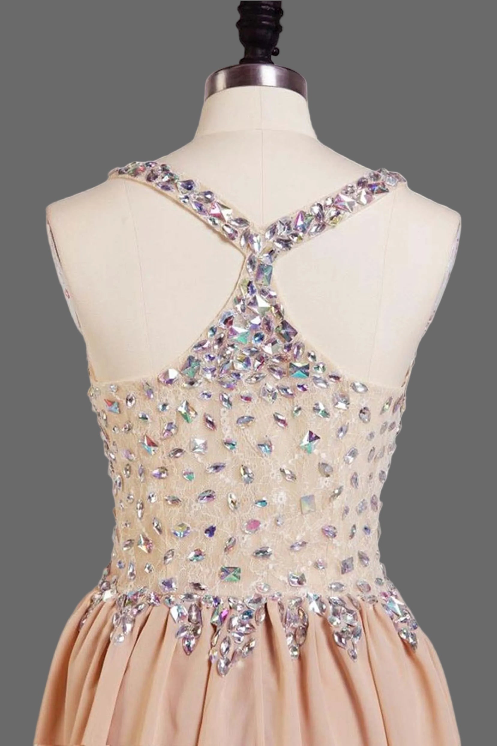 V-Neck Cocktail Dress - Short Tulle A-Line Party Dress with Crystal Beaded Bodice