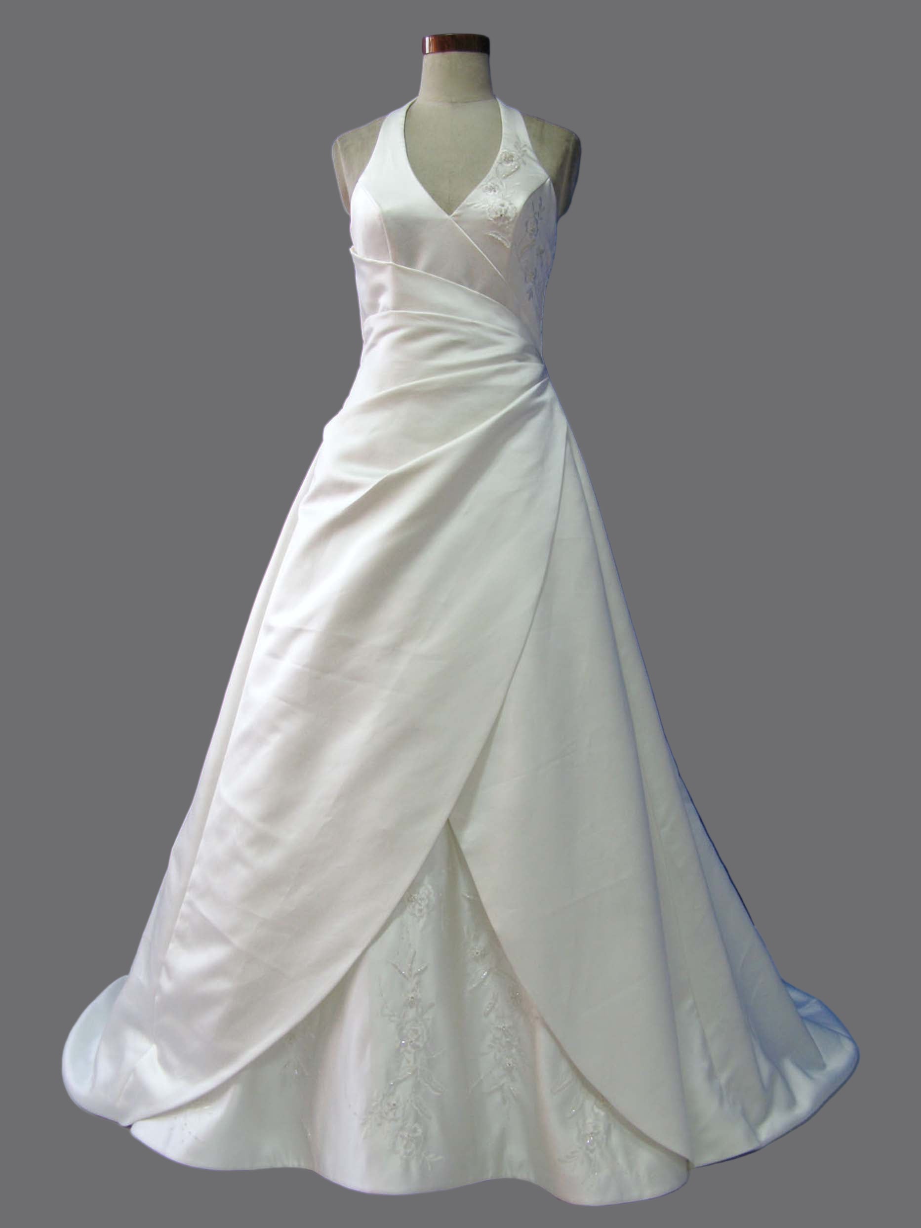 V-Neckline Classic Satin A-Line wedding dress