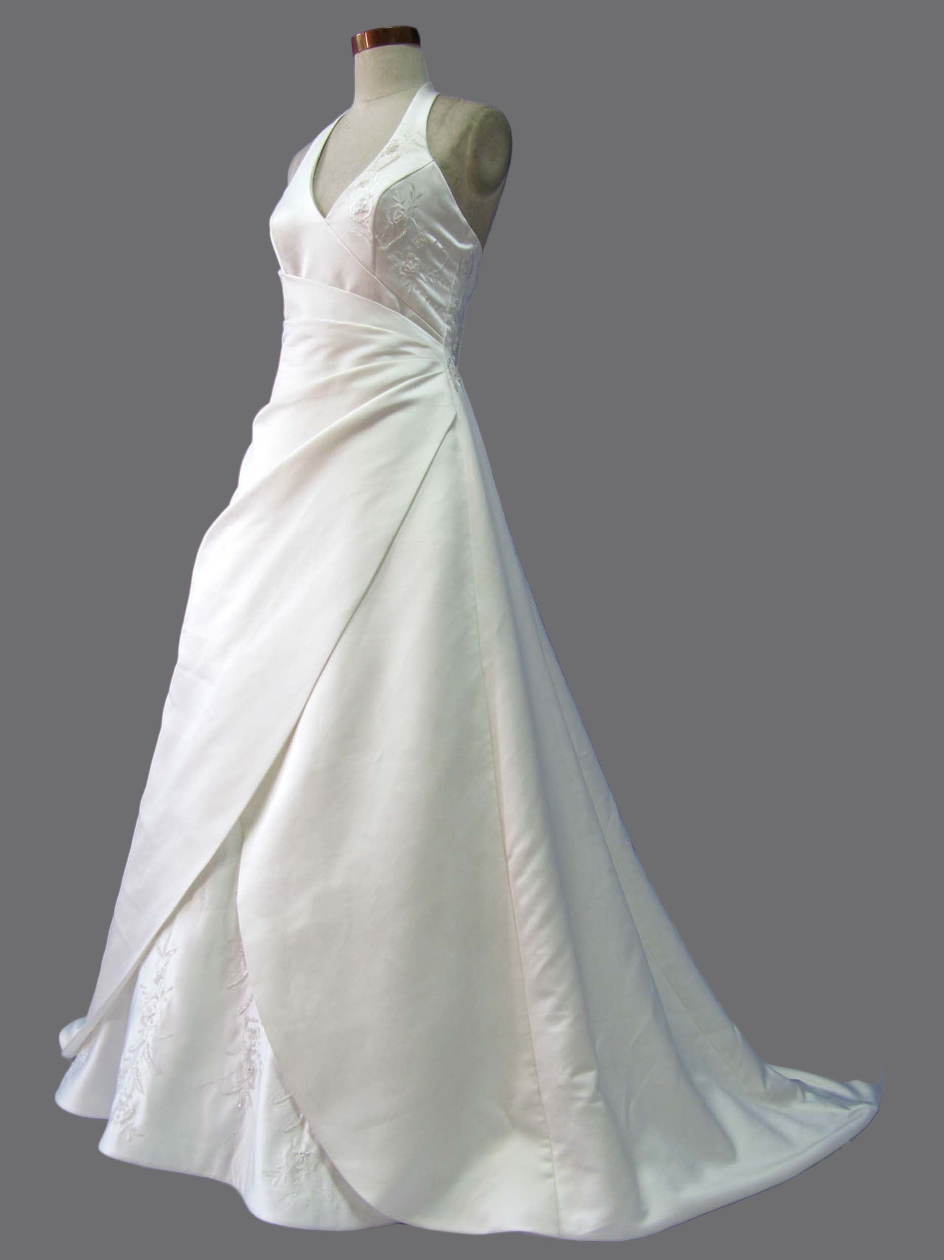 V-Neckline Classic Satin A-Line wedding dress