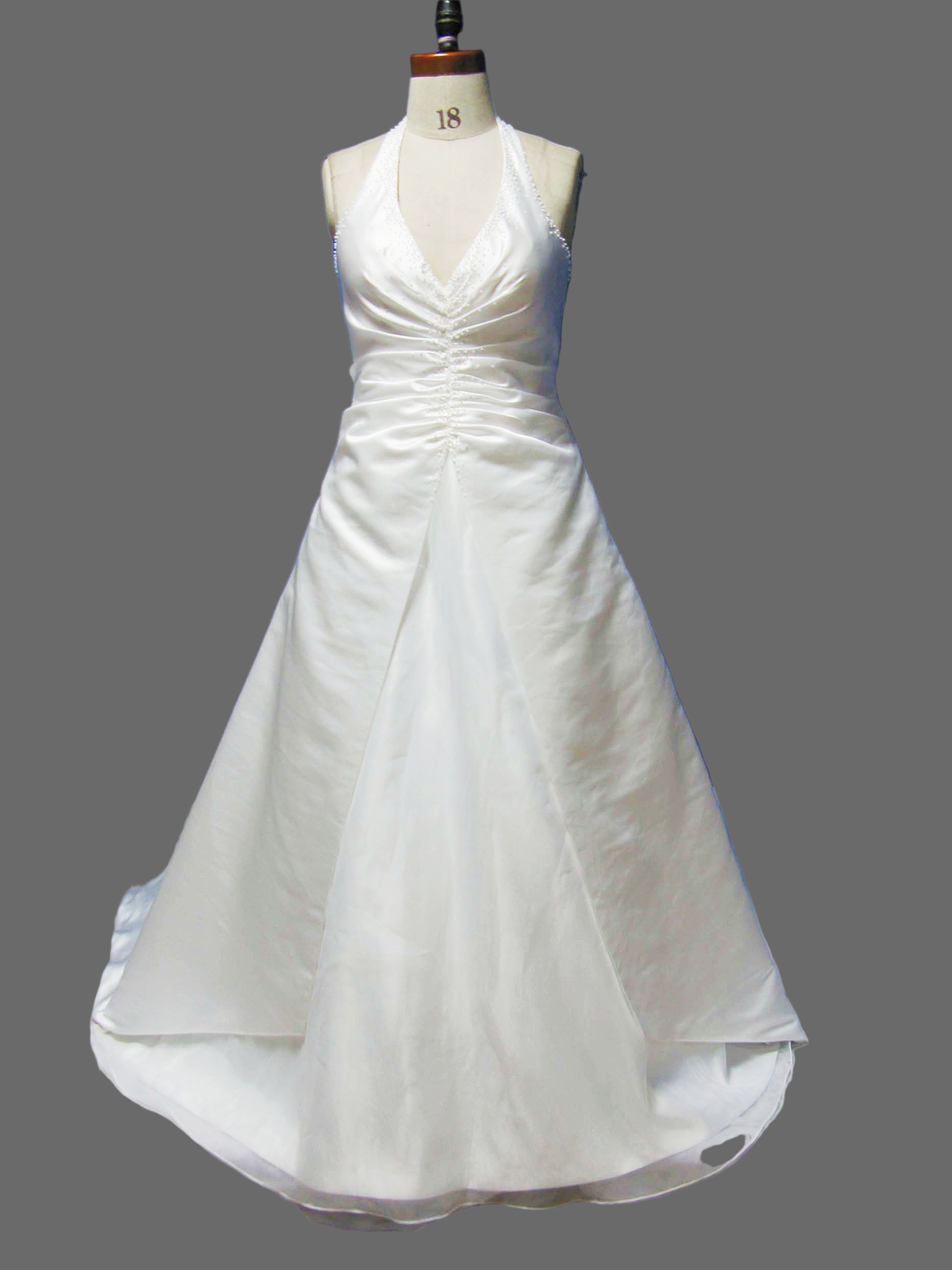 White Halter Ball Gown Wedding Dress with Crystal Beaded Bodice
