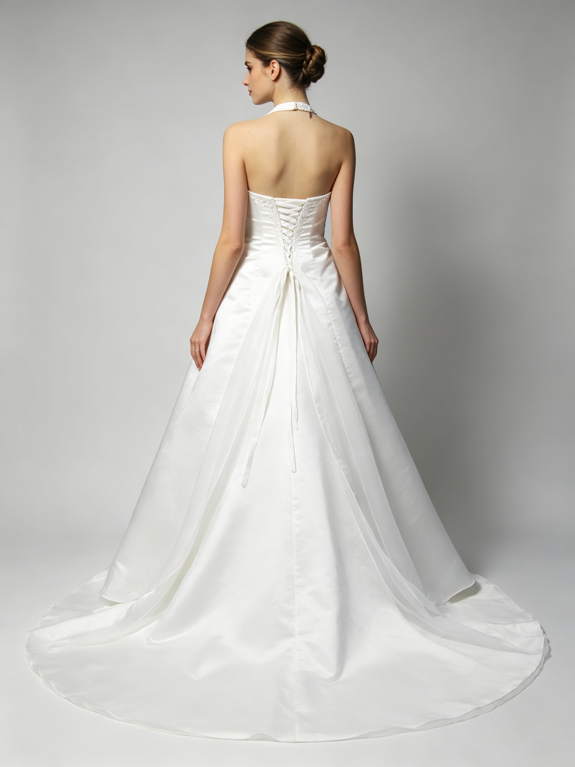 White Halter Ball Gown Wedding Dress with Crystal Beaded Bodice