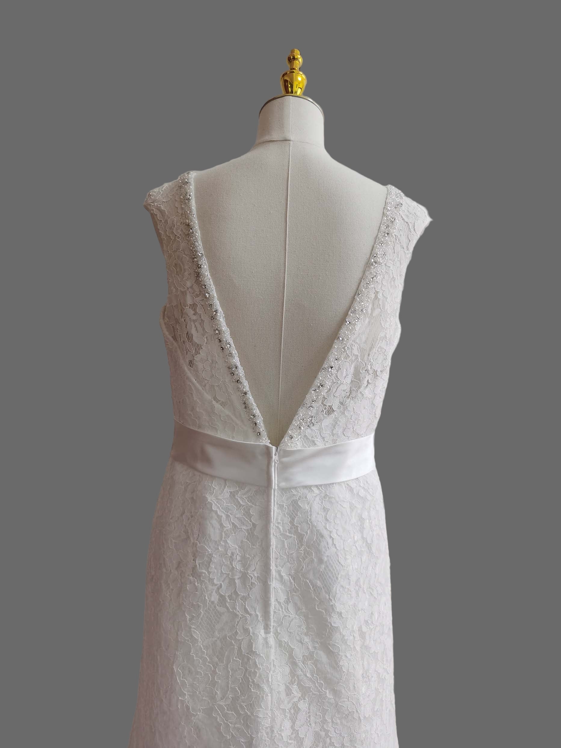 White Lace Mermaid Wedding Dress with Beaded Sweetheart Neckline and Court Train