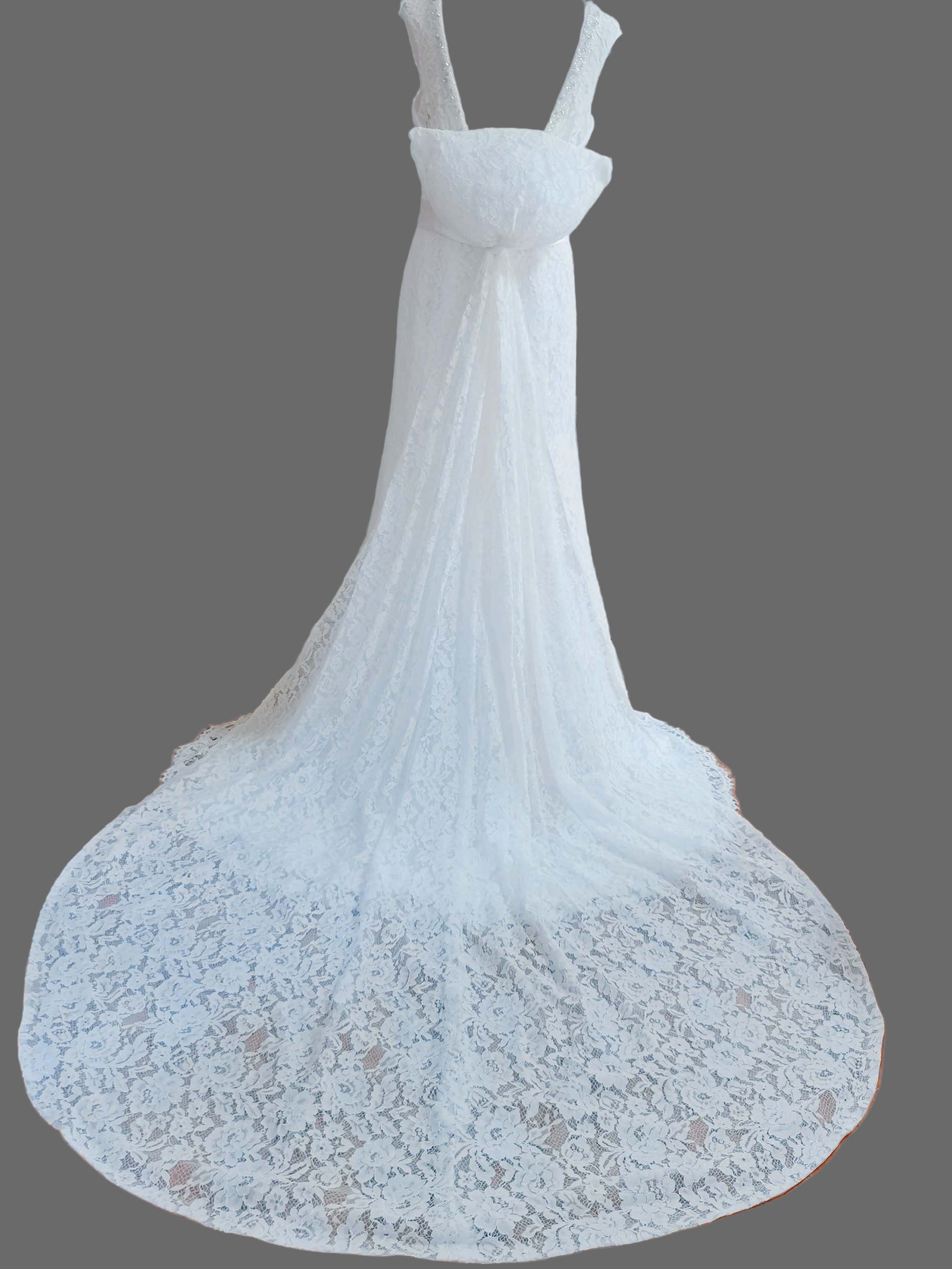 White Lace Mermaid Wedding Dress with Beaded Sweetheart Neckline and Court Train