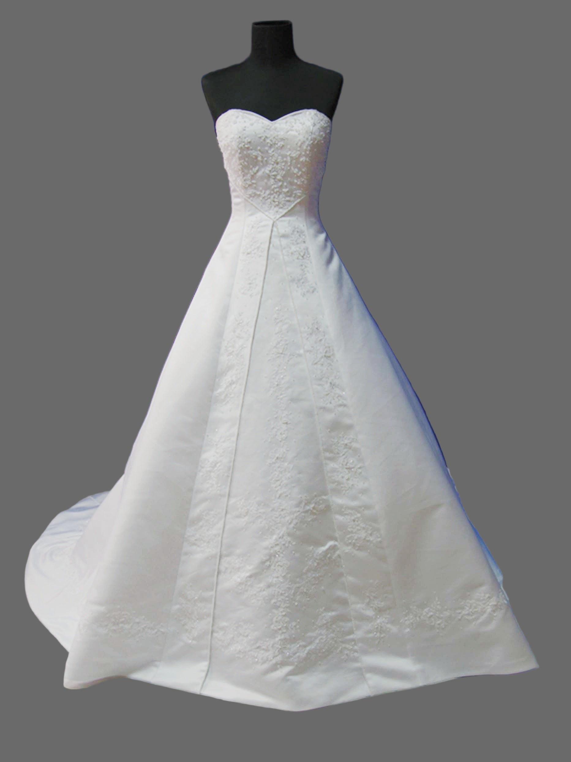 White Strapless Sweetheart Ball Gown Wedding Dress with Crystal Beaded Bodice & Embroidered Lace