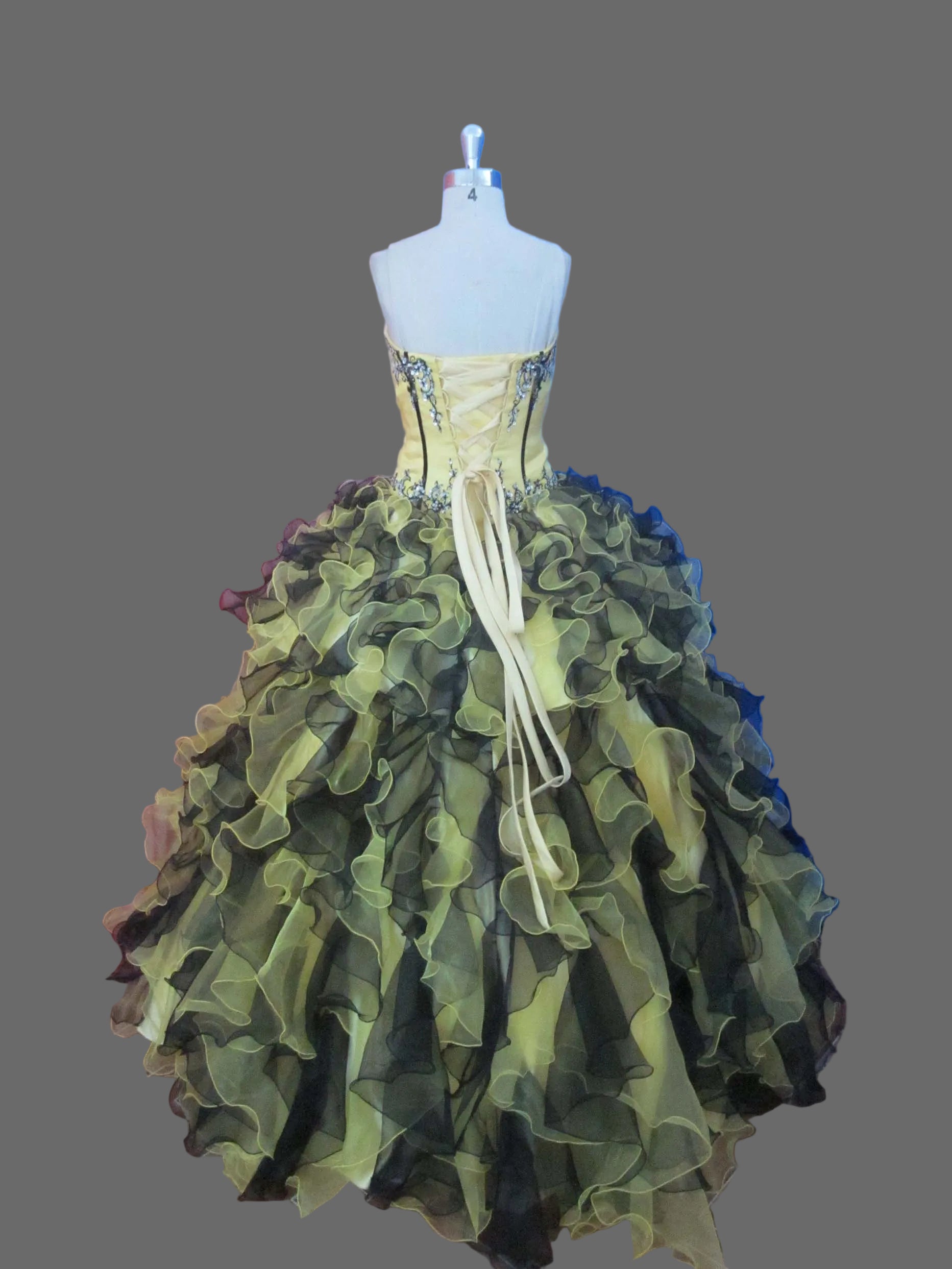 Yellow & Black Quinceanera Ball Gown | Sweetheart Corset with Crystal Beading & Ruffled Organza